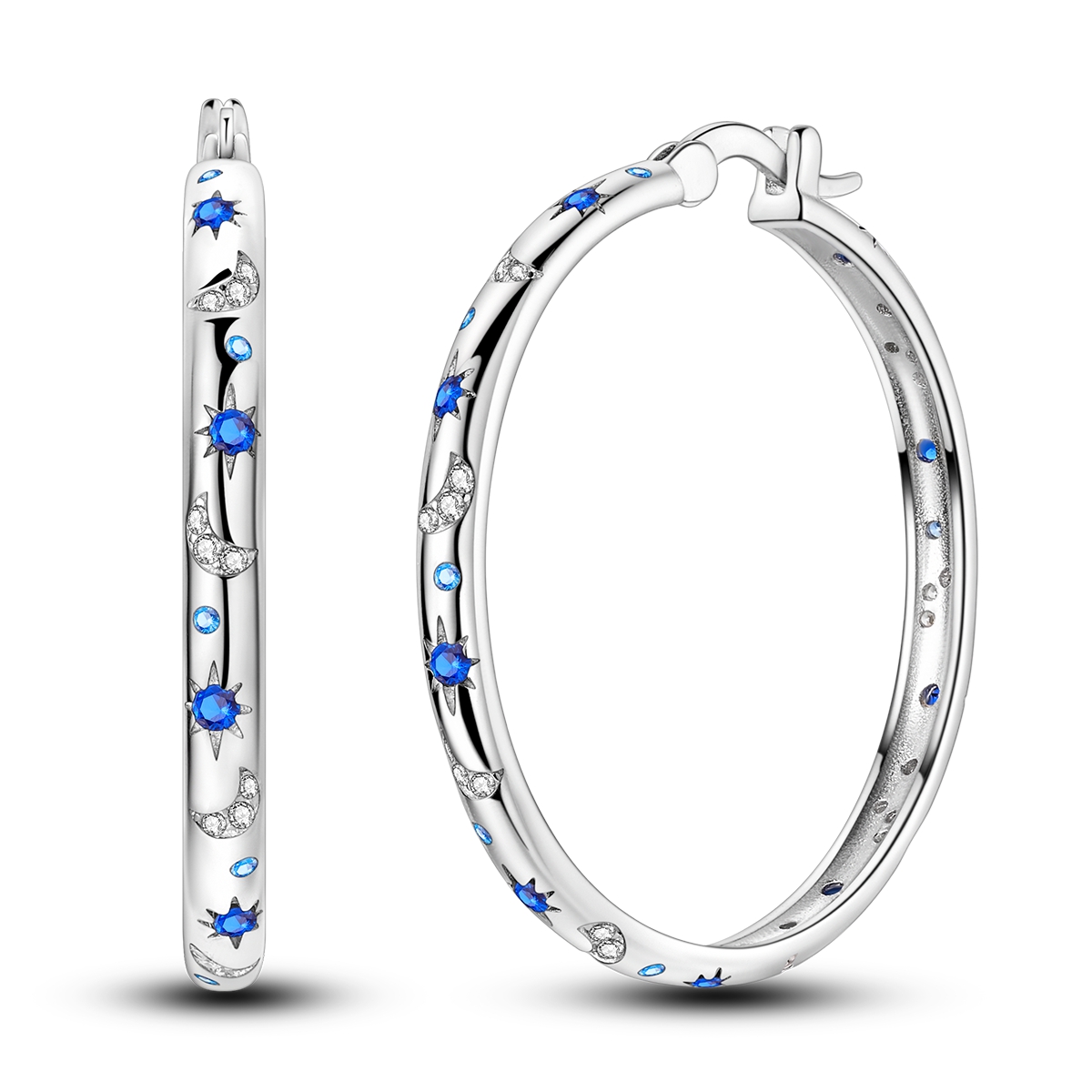 thumbnail video image 2 of MULA 925 Sterling Silver Starry Night Large Hoop Earrings Blue 5A Zircon for Women Jewelry Making, 2 of 7