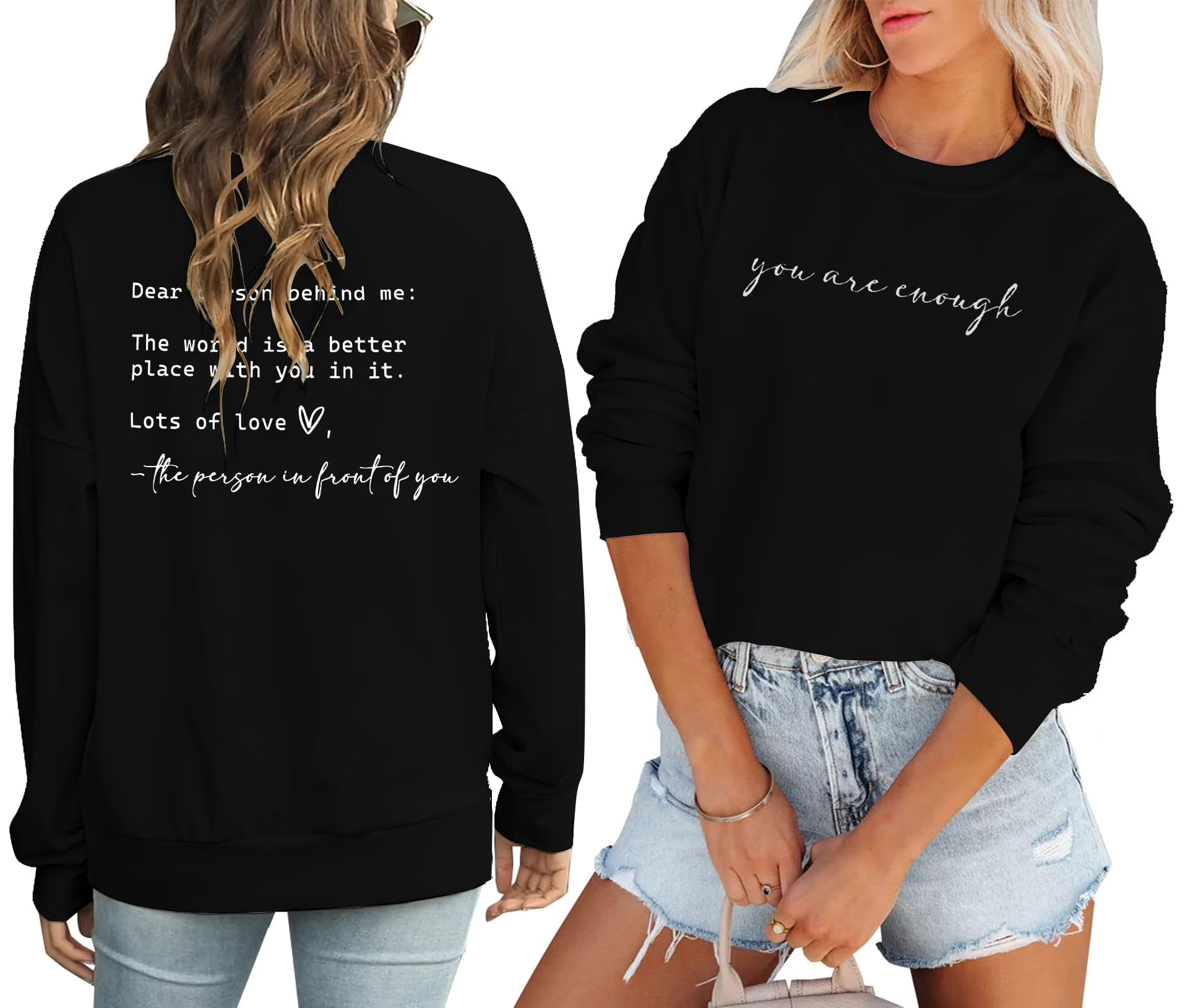 thumbnail video image 2 of KimSoong Women Mental Health Sweatshirt You Are Enough Dear Person Behind Me Letter Print Hoodie Inspirational Pullover Top, Black, 2 of 8
