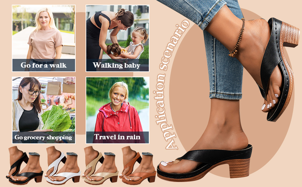 thumbnail video image 2 of Dakaela Womens Heels Sandals Heel Flip Flops Leather Arch Support Thong Sandal Slip on Shoes, 2 of 9