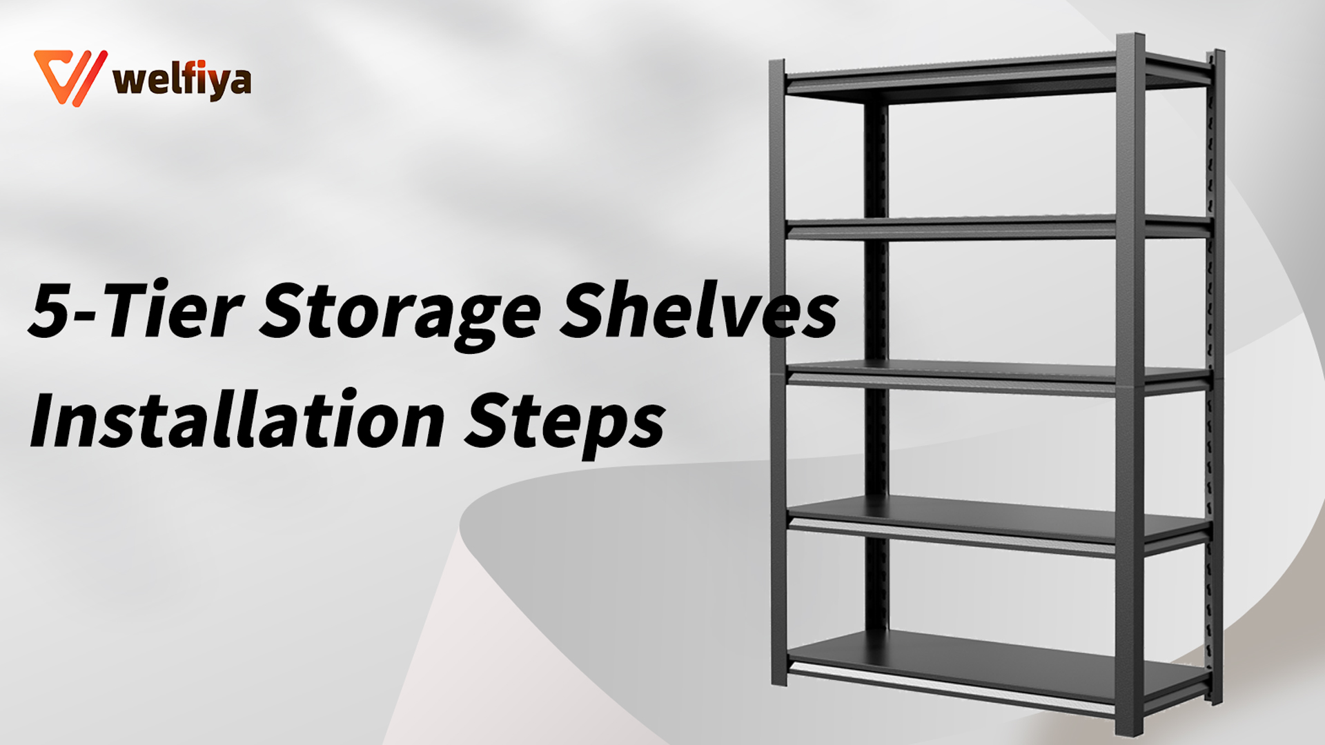 thumbnail video image 2 of Welfiya 5-Tier Garage Shelving,48"W Storage Shelves,3000LBS Heavy Duty Shelving, Adjustable Metal Shelving Units for Storage Rack for Shed Warehouse Basement, Black, 2 of 8