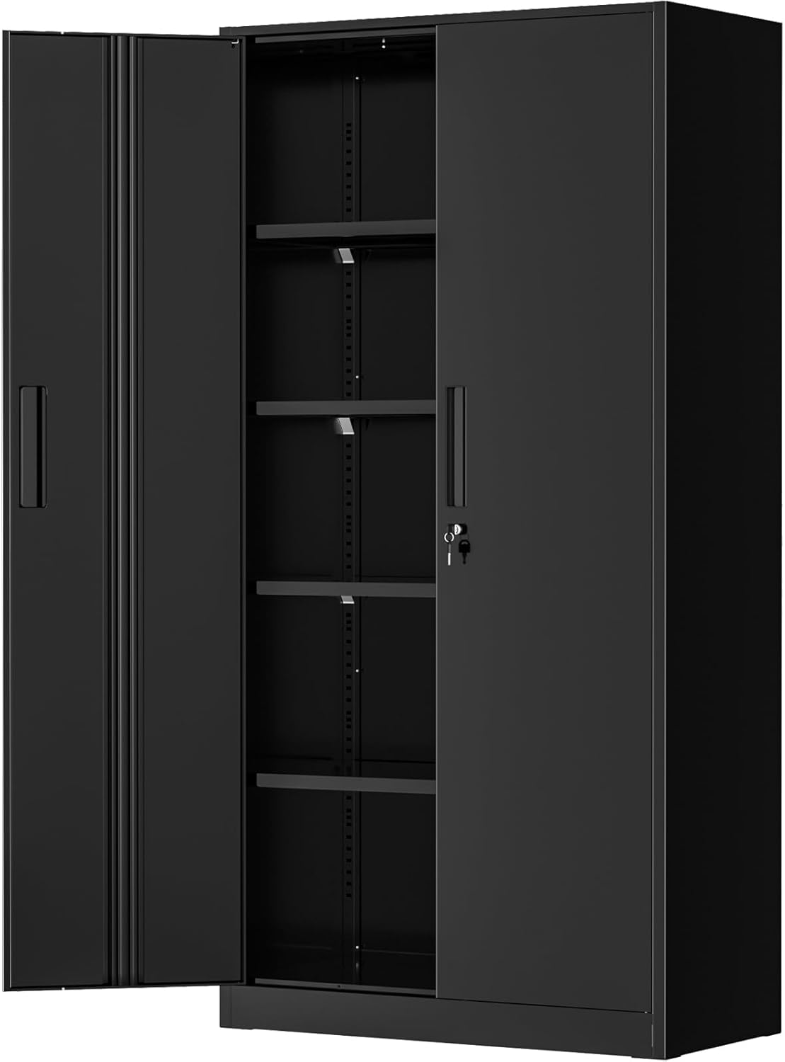 thumbnail video image 2 of SOLAURA 71" Metal Garage Storage Cabinet with Locking Doors and Adjustable Shelves for Home, Office(Black), 2 of 8