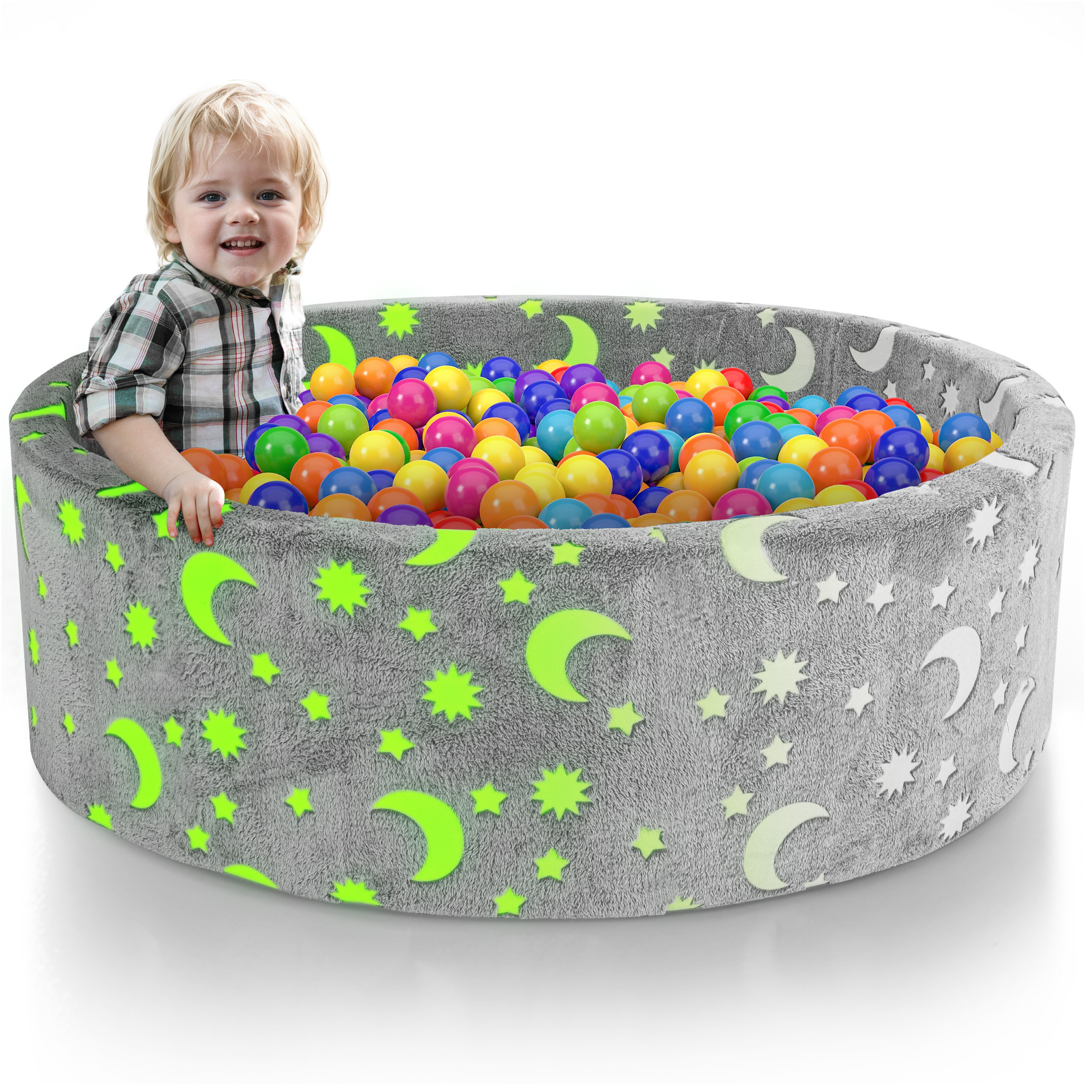 thumbnail video image 2 of iYofe Giant Foam Ball Pit for Toddlers 1-3, 49.2” Glow-in-the-Dark Indoor Playpen – Huge Baby Ball Pit for Parties, Piscina de Pelotas para Bebés (Balls Not Included), 2 of 8
