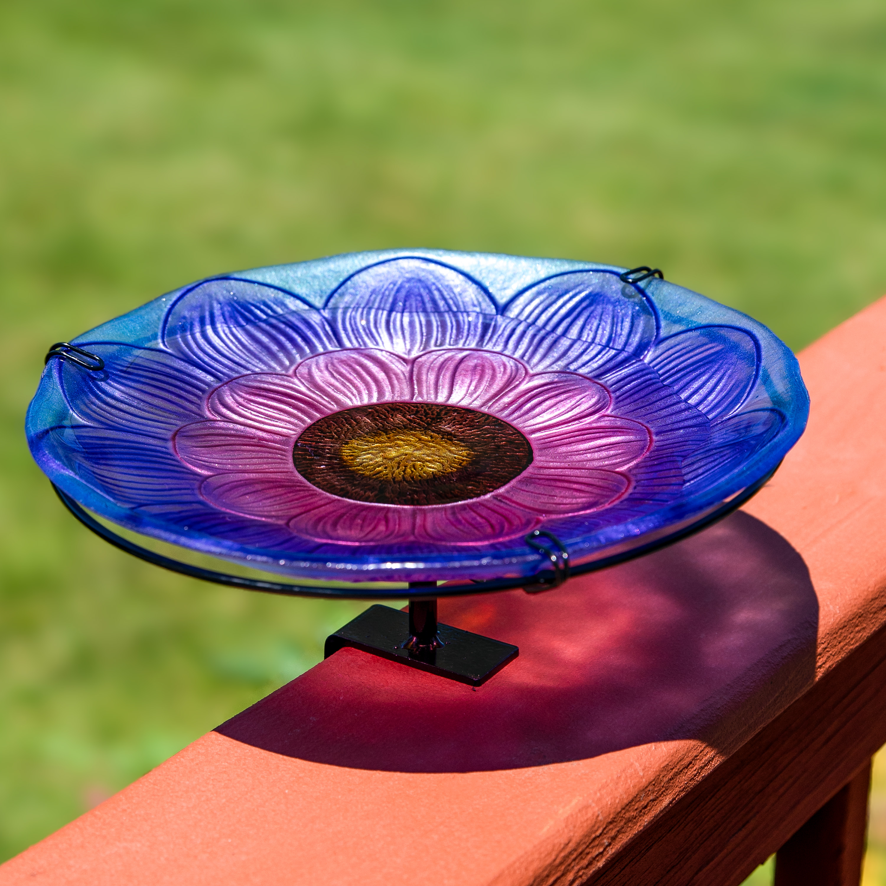 thumbnail video image 2 of Sunnydaze Staked or Deck Mount Glass Outdoor Bird Bath Bowl, Spring Crocus, 2 of 11