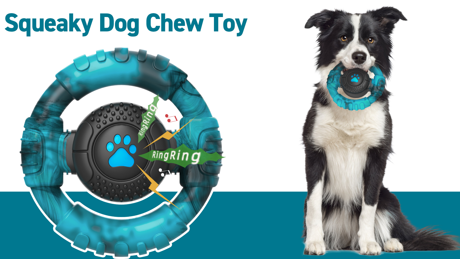 thumbnail video image 2 of QDAN Durable Dog Toys for Aggressive Chewers, Indestructible Nylon Dog Chew Toys With Rubber Squeaky Devcie, Tough Dog Toys to Keep Them Busy, Steering Wheel Shape-Milk Flavor, Blue, 2 of 9