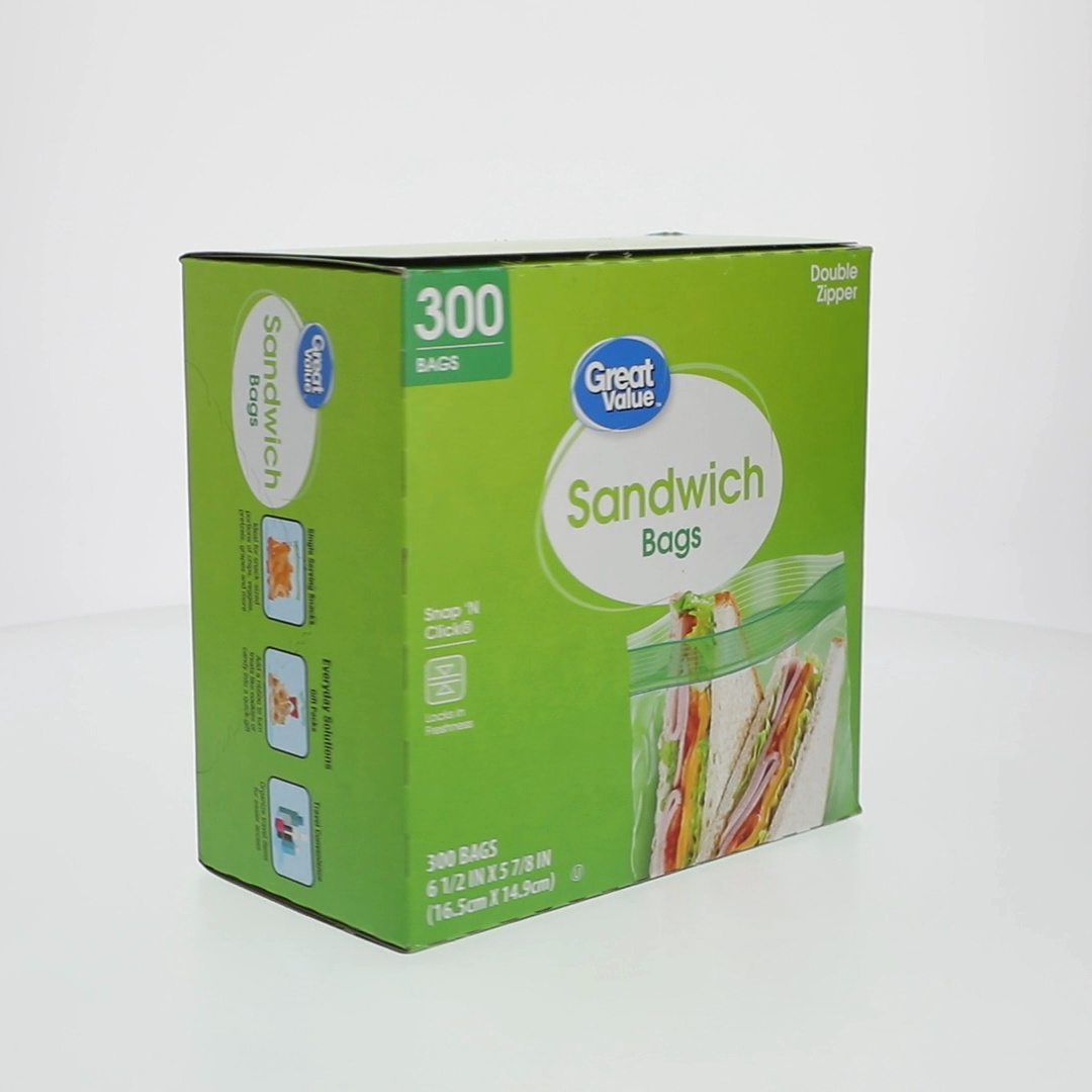 Great Value Double Zipper Sandwich Bags, 300 Count, Reusable Snack
