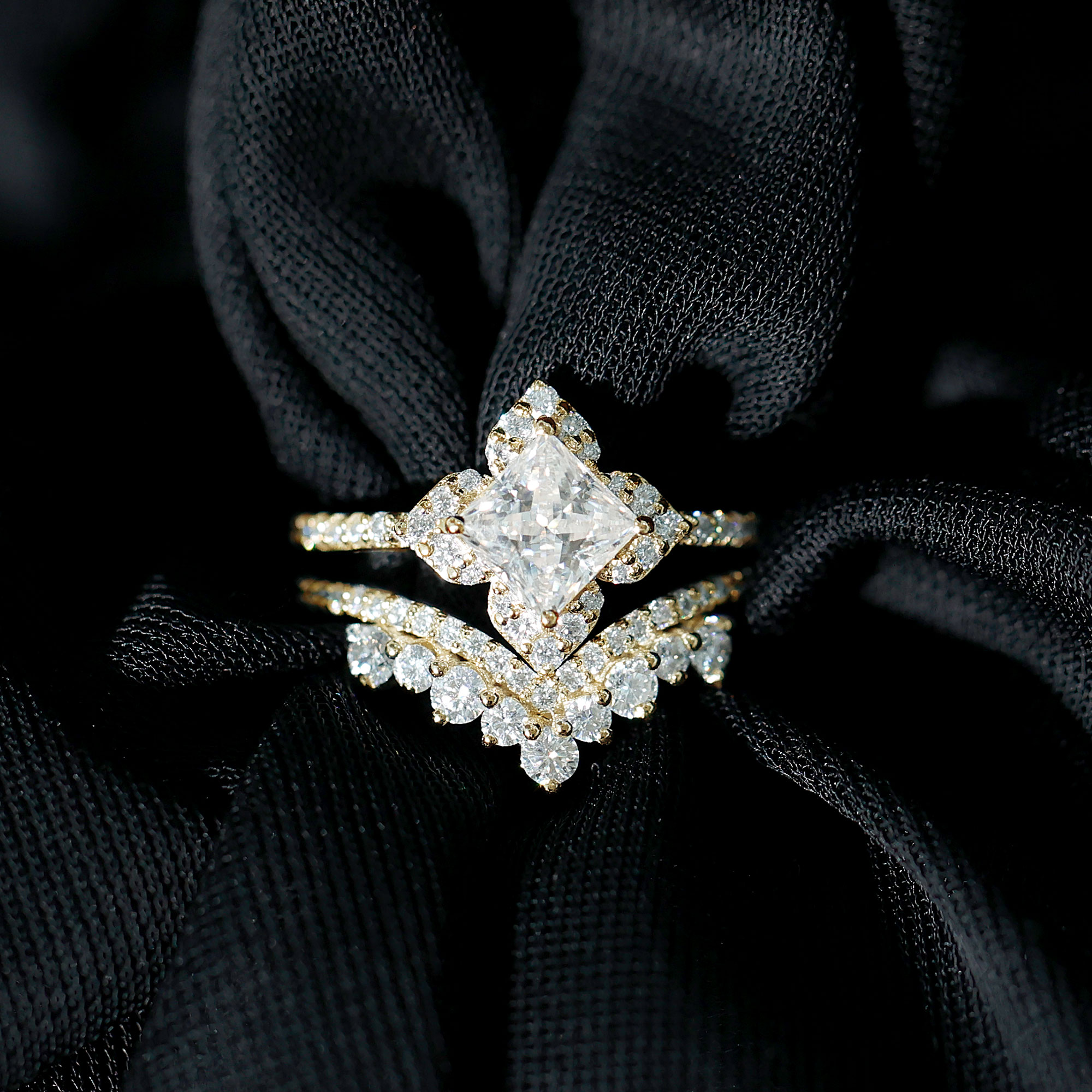 thumbnail video image 2 of Rosec Jewels Lab Grown Diamond Wedding Ring Set - Floral Inspired Engagement Ring with Band (EF-VS Grade), 14K White Gold, US 6.50, 2 of 6