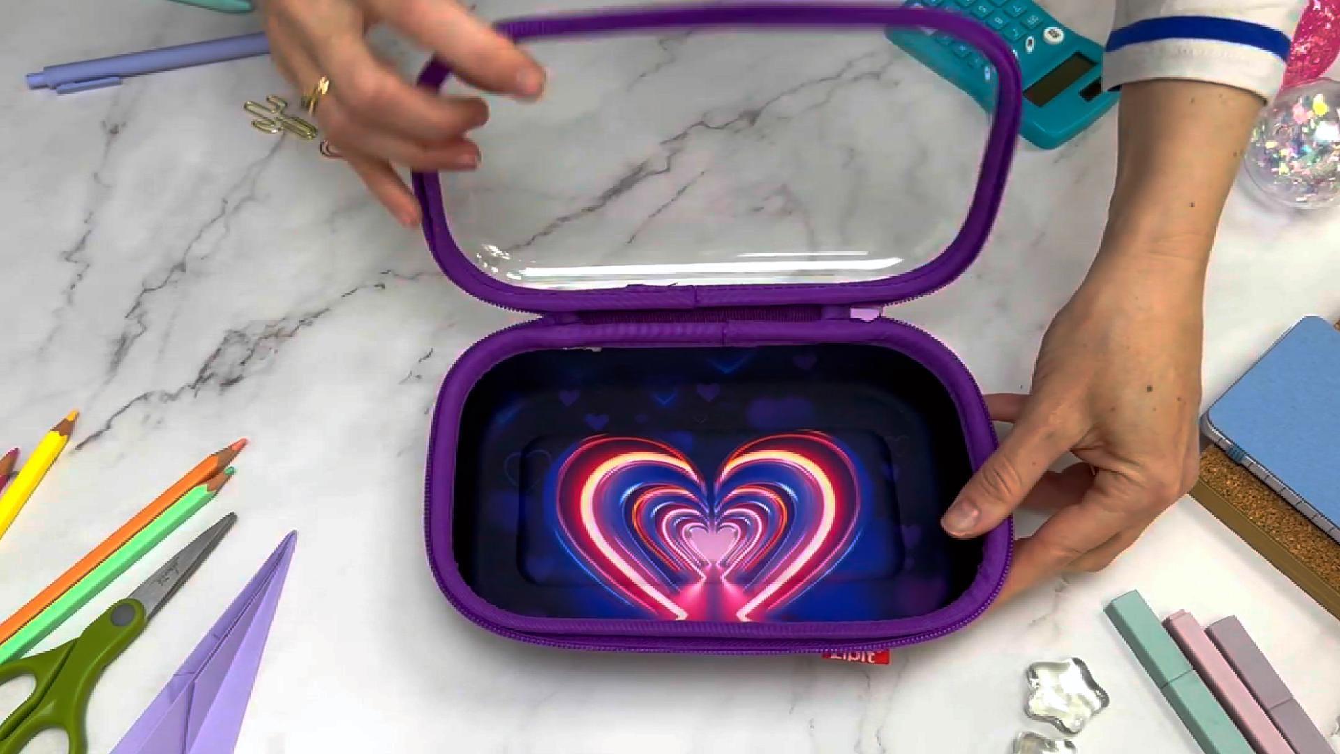 thumbnail video image 2 of ZIPIT Clear Top Pencil Box | Heart Pencil Case | Large Capacity Pencil Pouch, 2 of 9