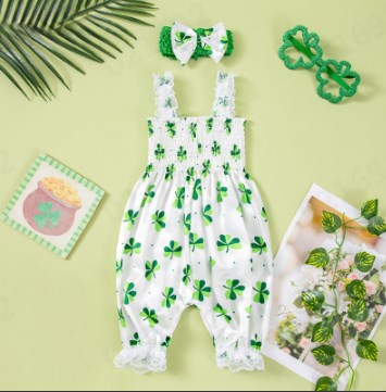 thumbnail video image 2 of MJTBGFSWG Baby Clothes for Girls Toddler Baby Girl Romper St Patrick 's Day Jumpsuit Bodysuit Tops with Headband Clothes Outfit Size 3-6 Months, 2 of 9
