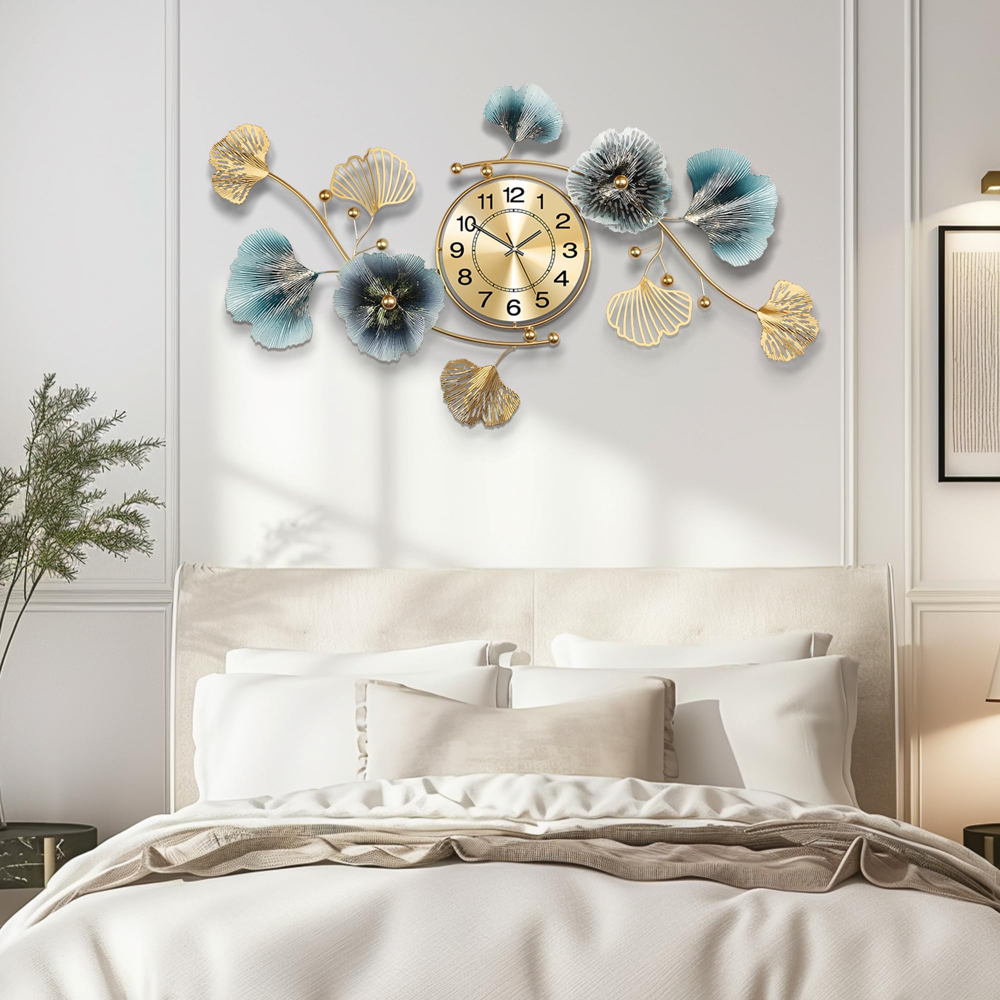 thumbnail video image 2 of 36"Large Wall Clock – 3D Metal Ginkgo Leaf Decorative Wall Clock, Non-Ticking Wall Clocks Battery Operated, Modern Clocks for Living Room, Gift-Ready for Home or Office, 2 of 7