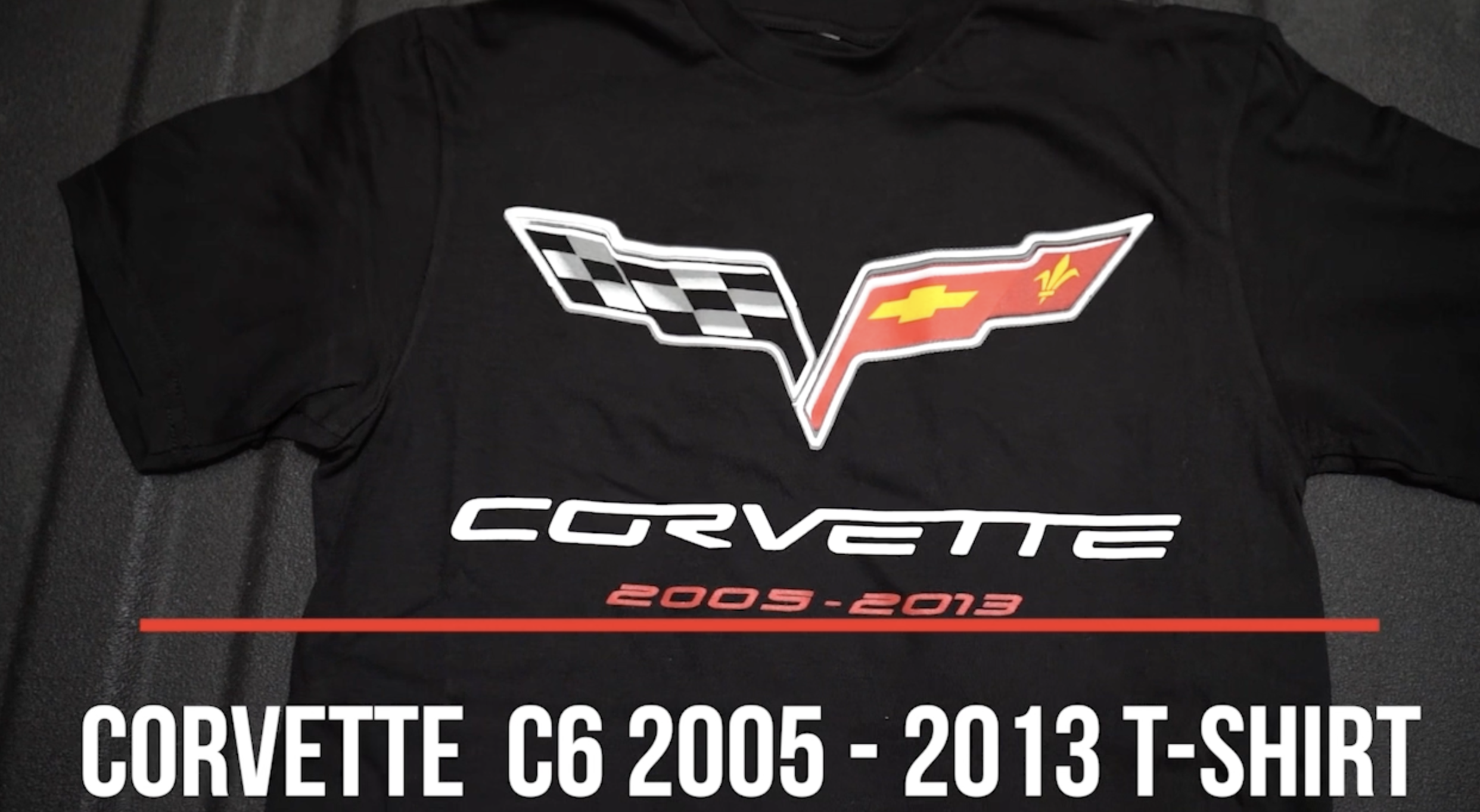 thumbnail video image 2 of JH Design Group Mens Chevy Corvette T-Shirt C6 Series Logo Black Crew Neck Shirt, 2 of 6