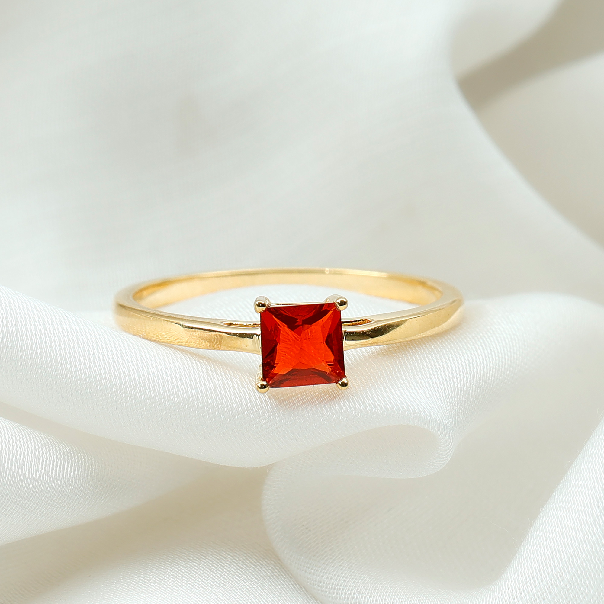 thumbnail video image 2 of Rosec Jewels 1 CT Princess Cut Real Fire Opal Solitaire Ring, Orange Fire Opal Gold Ring for Women, Gift for her, 18K White Gold, US 7.50, 2 of 8