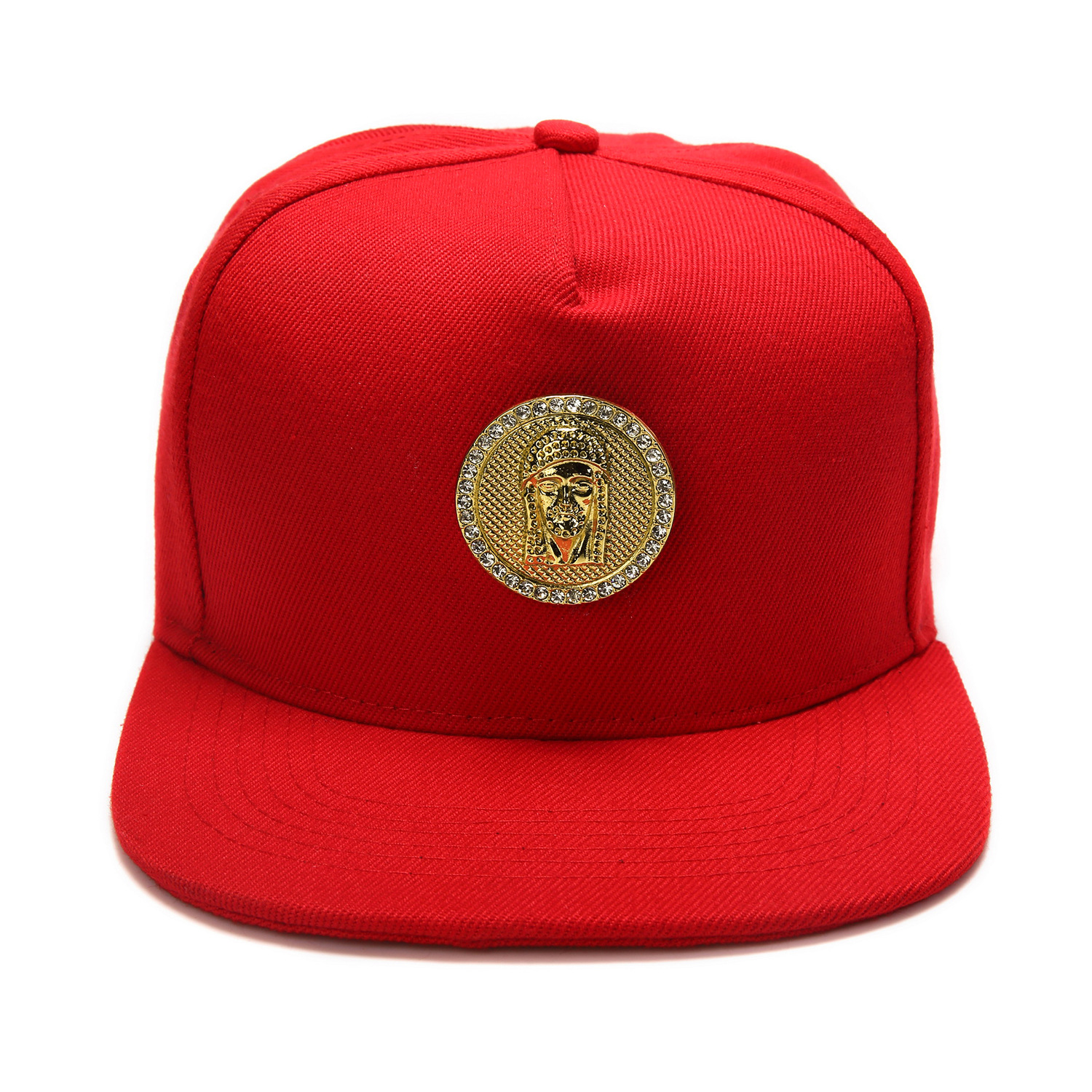 thumbnail video image 2 of Men's Golden Jesus Hip Hop Flat Brimmed Hat Flat Brim hat Luxury Snapback Baseball Cap with Gold Medallion (US, Numeric, 7 3/8, Blue), 2 of 7