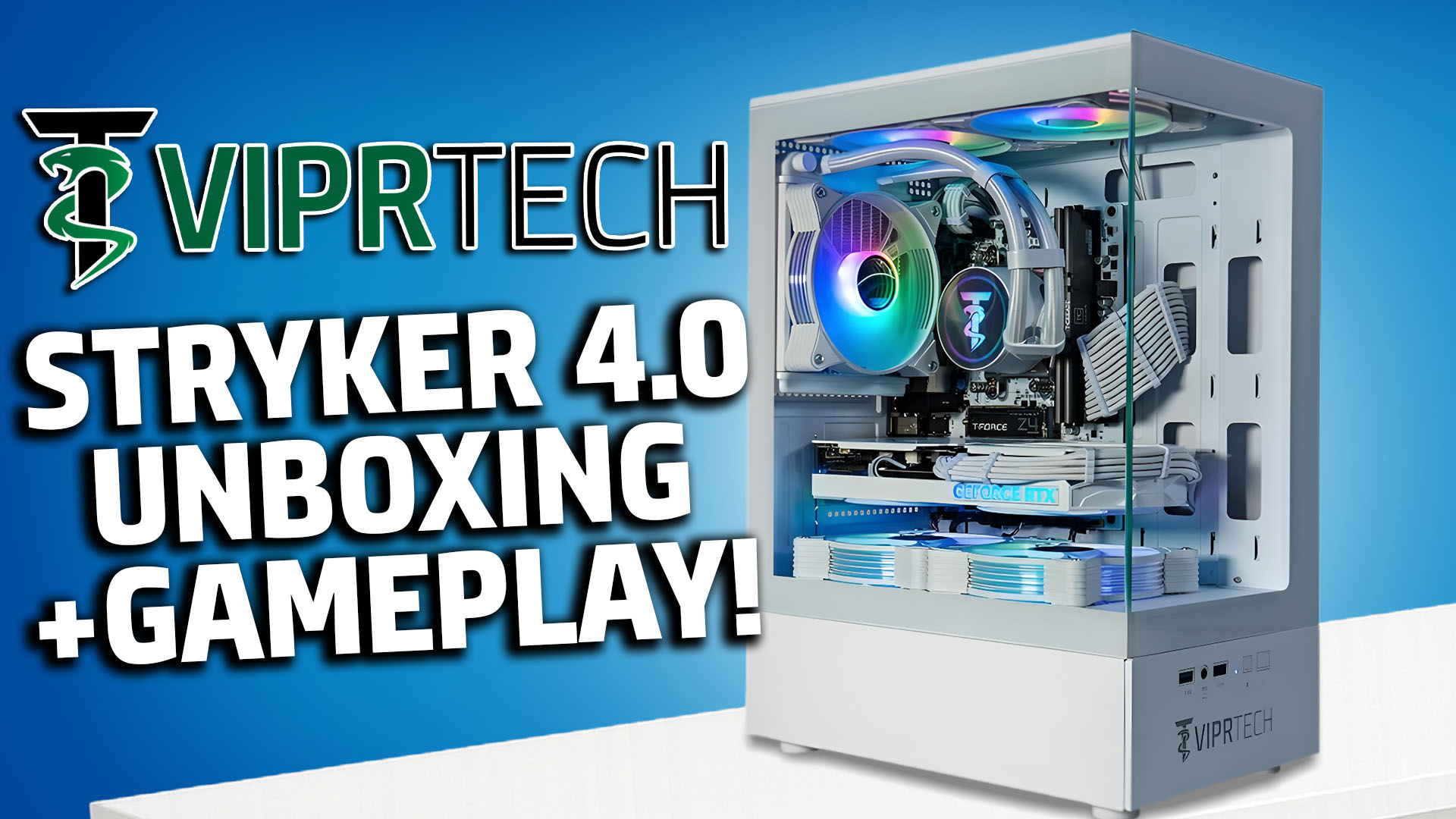 thumbnail video image 2 of ViprTech Stryker 4.0 Liquid-Cooled PC - AMD Ryzen 7 (4.4GHz), RTX 5060 8GB, 16G DDR4, 1TB SSD, White, 2 of 10