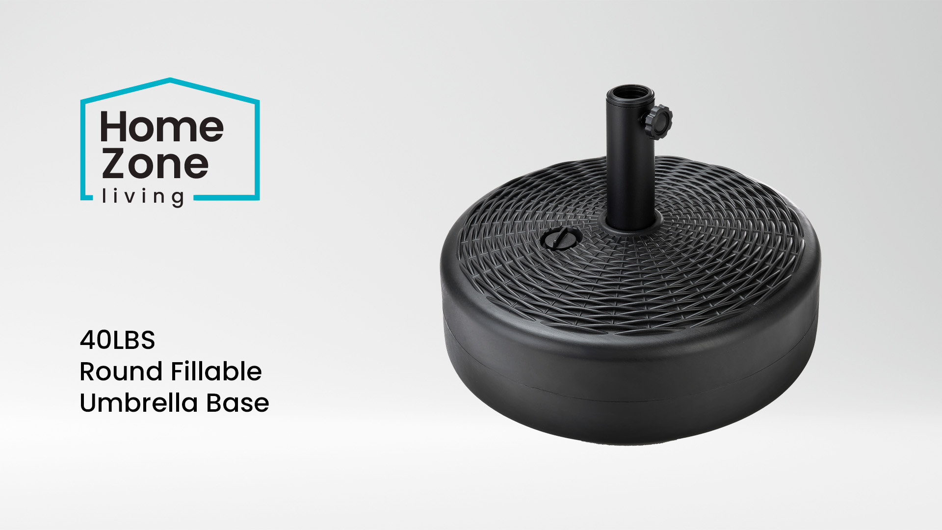 thumbnail video image 2 of Home Zone Living 17L (40lbs) Circular Central Pole Umbrella Base with Thin Rattan Design w/Steel Umbrella Holder, 2 of 11