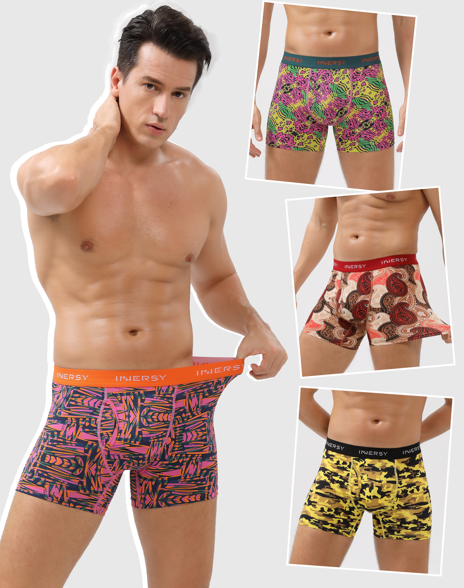 thumbnail video image 2 of INNERSY Men's Underwear Soft Mesh Lightweight Breathable Boxer Briefs with Fly Pack of 4 (S, Black), 2 of 7