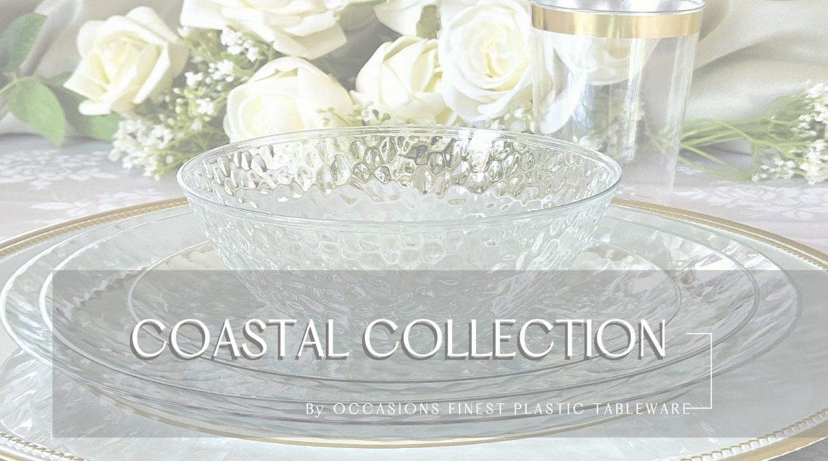 thumbnail video image 2 of " OCCASIONS " 240 Plates Pack,(120 Guests) Premium Wedding Party Disposable Plastic Plates Set -120 x 10'' Dinner + 120 x 7'' Salad / Dessert (Coastal Plain Clear), 2 of 5