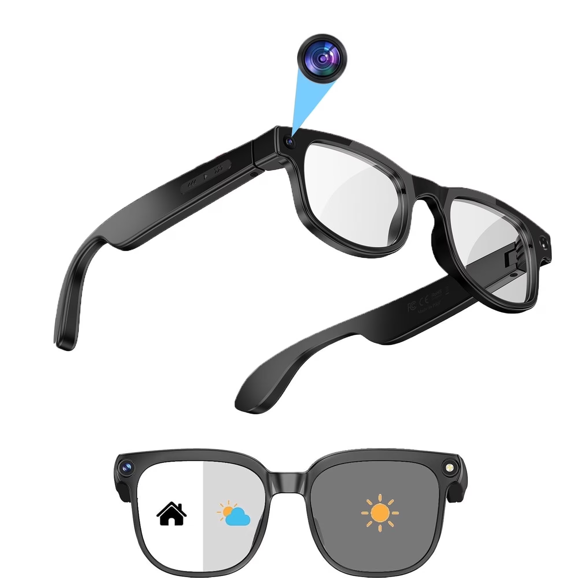 thumbnail video image 2 of AI Smart Glasses with Camera,1080P HD Photo Video Recording Glasses,Real-Time Translation, ChatGPT Voice Assistant (Photochromic lenses), 2 of 11