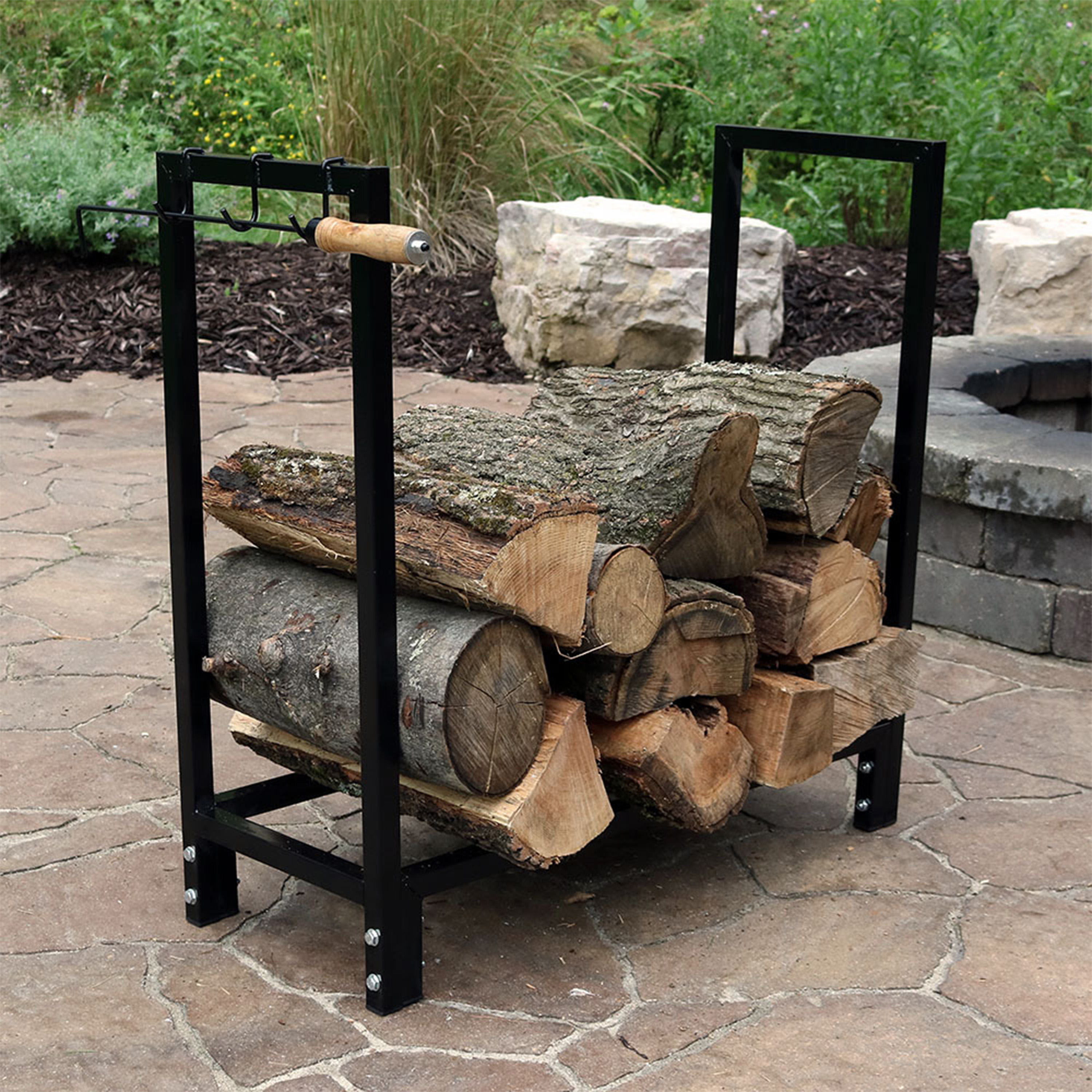 thumbnail video image 2 of Sunnydaze Indoor or Outdoor Traditional Steel Firewood Log Rack with Protective Cover, 2 of 14