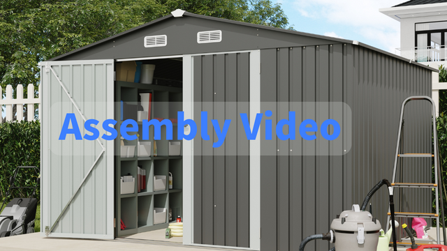 thumbnail video image 2 of JOIVI Outdoor Storage Shed, 8'x10' Large Galvanized Steel Metal Garden Shed, Double Door W/Lock, Outdoor Storage House for Backyard Patio Lawn, Gray, 2 of 9