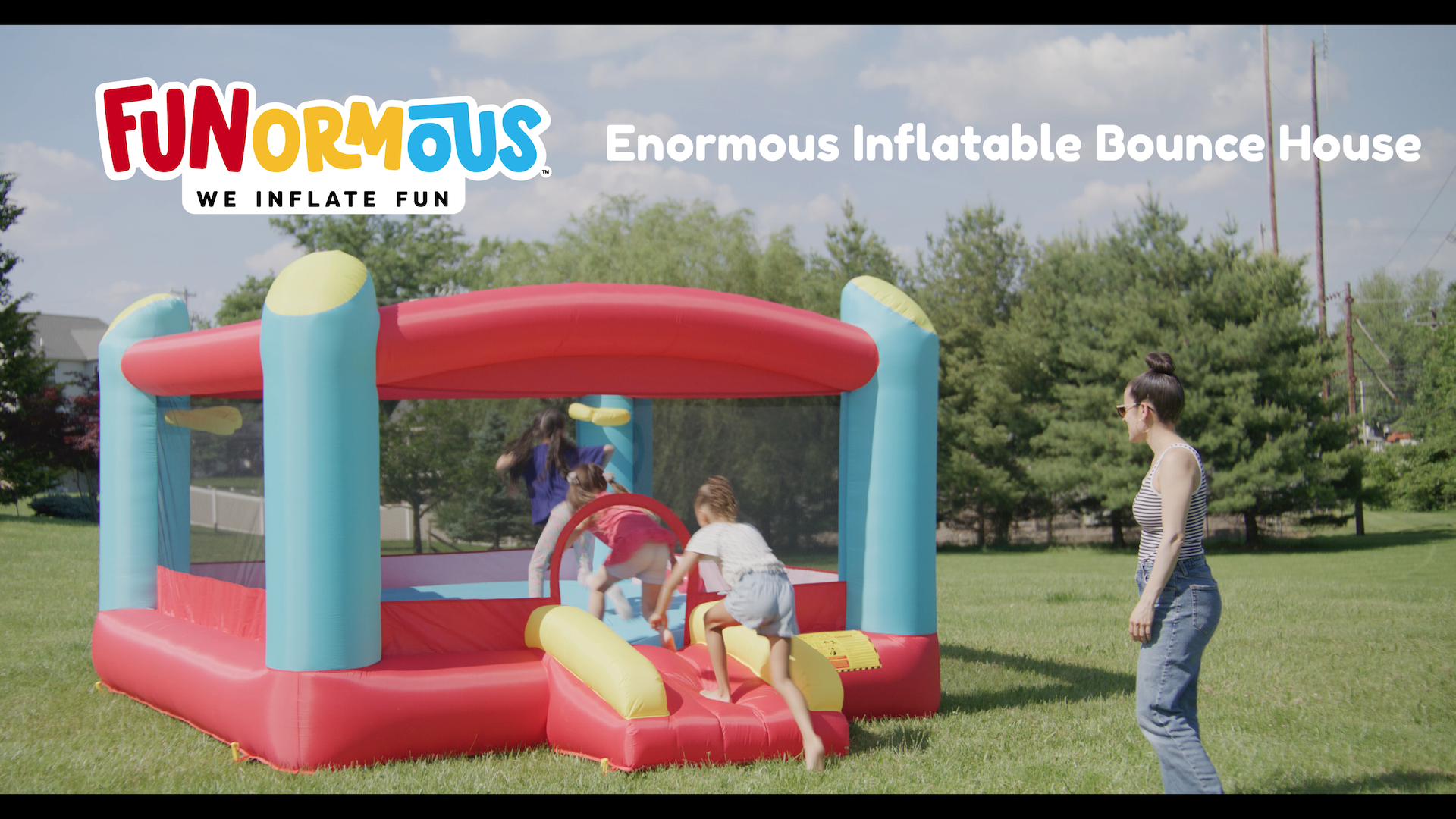 thumbnail video image 2 of Enormous Inflatable Bounce House for Kids Outdoor Bouncy Castle with Blower Included for Kids Ages 3-8, 2 of 11