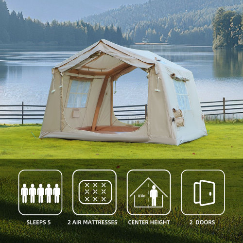 thumbnail video image 2 of QUIETLEMON 8 m ² Inflatable Tents for Camping with canopy, Blow Up Tent with Hand Pump, Easy Setup InflatableTent 4 Season Tent, Waterproof Oxford Air Glamping Tents for Camping Adult 4/6/8 Person, 2 of 9