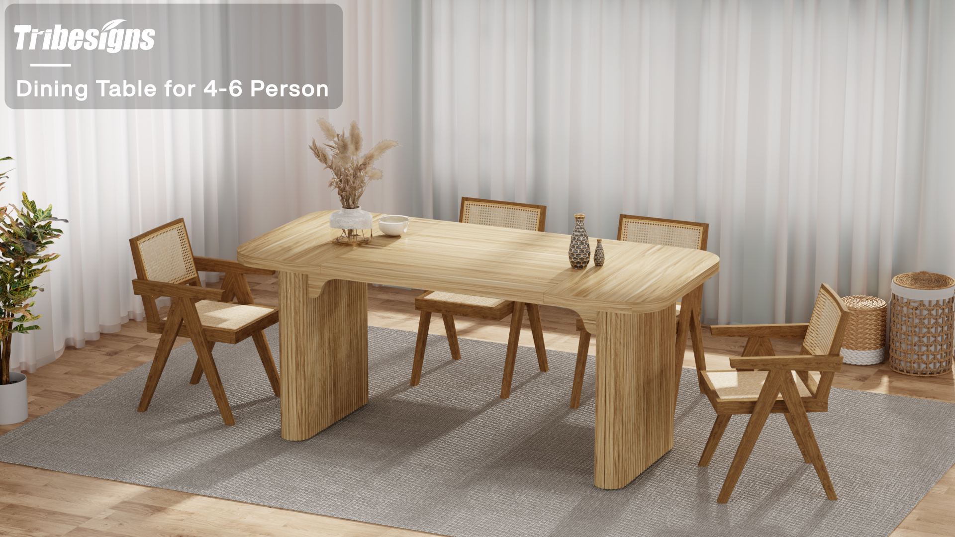 thumbnail video image 2 of Tribesigns Farmhouse Dining Table for 4-6, Rectangular Wood Kitchen Table with Double Pedestal, 62-Inch Dinner Table for Dining Room, Living Room (Brown), 2 of 6