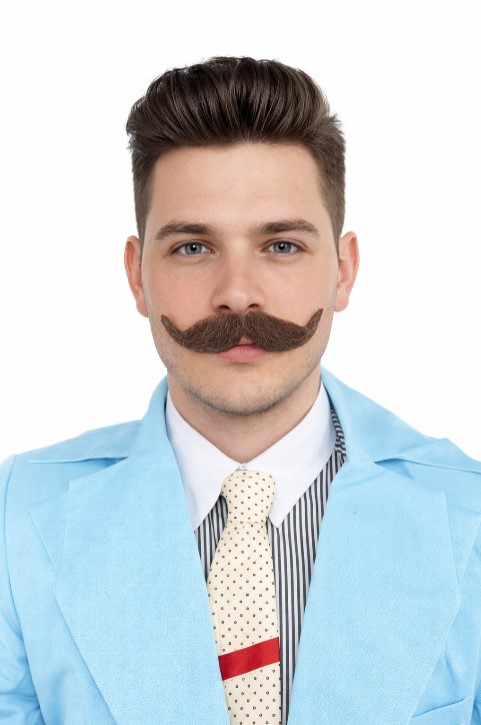 thumbnail video image 2 of HPO Adult Men's Fake Imperial Human Hair Moustache | Brown Colour Options, 2 of 7