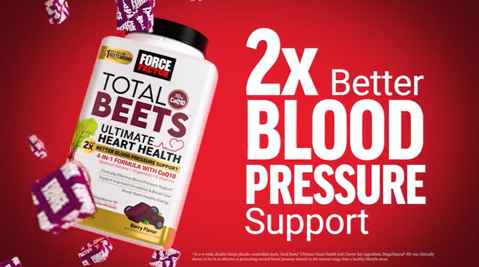 thumbnail video image 2 of Total Beets Ultimate Heart Health Chews for Blood Pressure Support, with Beetroot Powder, CoQ10, B Vitamins & Grapeseed Extract for Blood Flow & Energy, Berry, 60 Soft Chews by Force Factor, 2 of 11