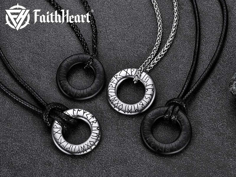 thumbnail video image 2 of FaithHeart Norse Viking Rune Necklace for Men Stainless Steel Chain Nordic Mythology Rune Silver Vintage Protective Jewelry Gifts for Dad Son Friends Christmas, 2 of 8