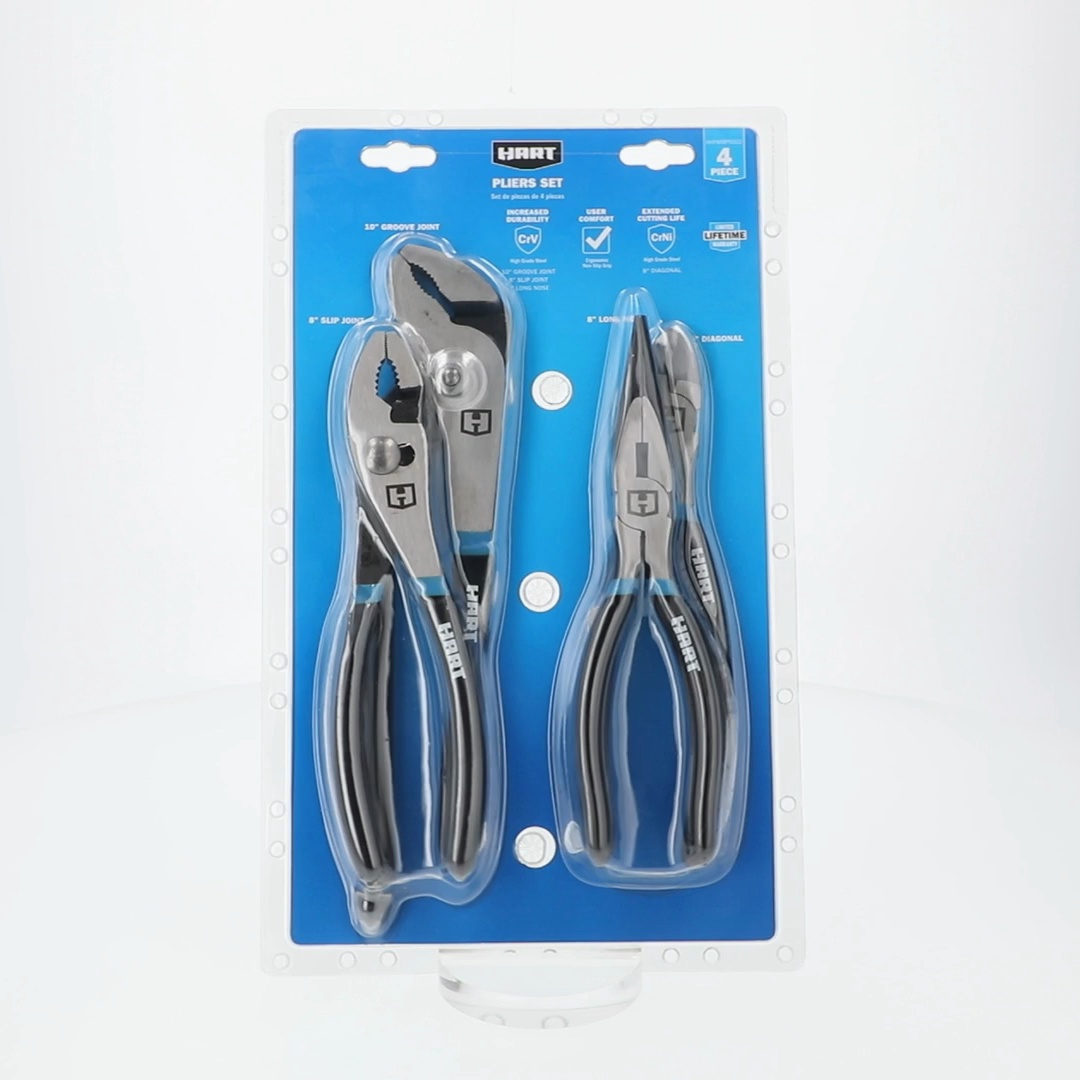 HART 4-Piece Pliers Set, Rubber Handles, 10