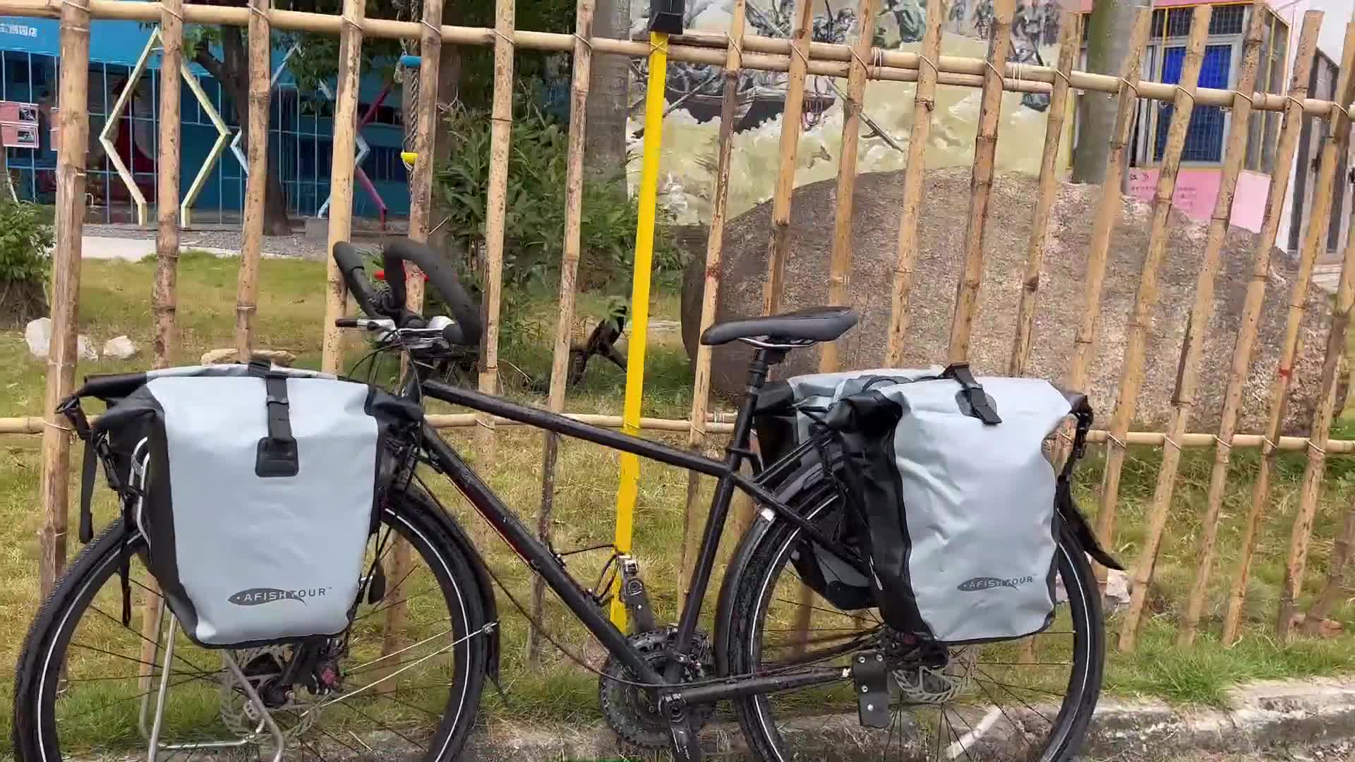 thumbnail video image 2 of AFISHTOUR Waterproof Bike Panniers, 15L Bike Bags for Bicycles Rear Rack, Bicycle Saddle Bag for Grocery (Grey, 1 PCS), 2 of 9