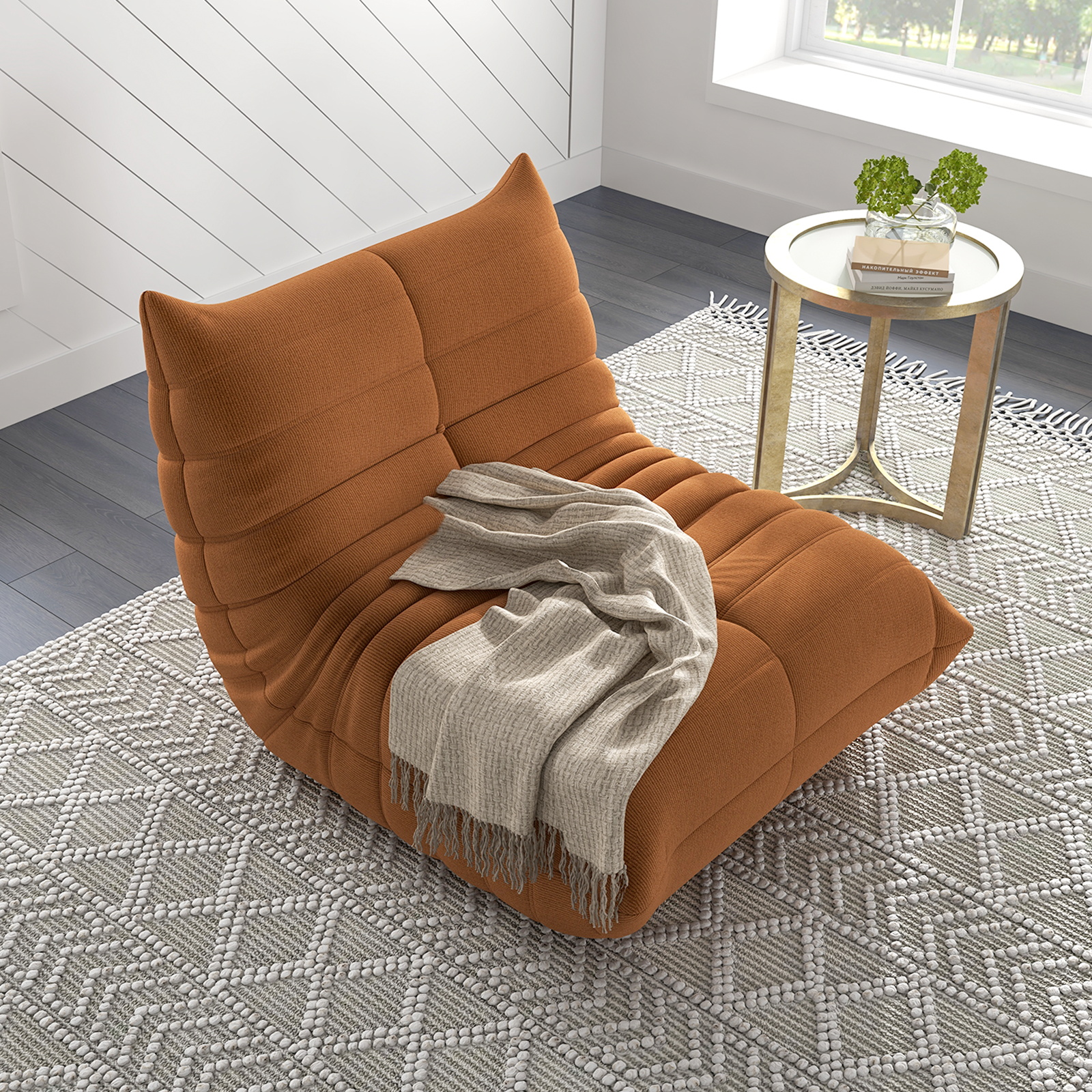 thumbnail video image 2 of Kinbor 2-Seat Bean Bag Chair, Modern Lazy Sofa Floor Sofa Chair Bean Bag Chair, Big Fireside Bean Bag Lounger for Adults, Brown, 2 of 7