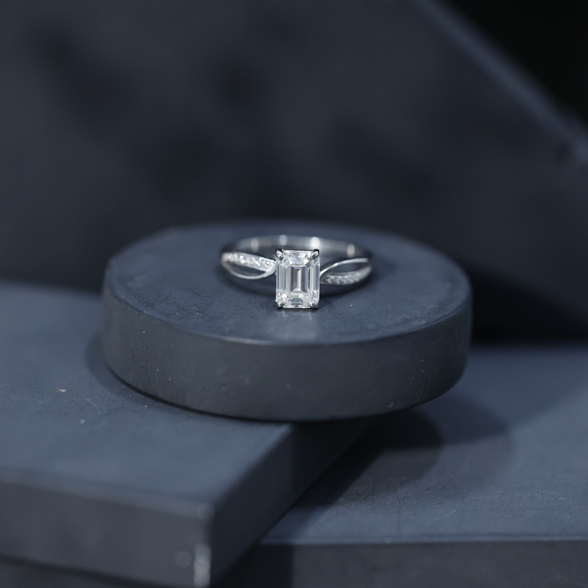 thumbnail video image 2 of Rosec Jewels Emerald Cut Solitaire Moissanite Infinity Engagement Ring (6X8 mm, 2 Ct, D-VS1 Grade), 18K Yellow Gold, US 11.50, 2 of 9