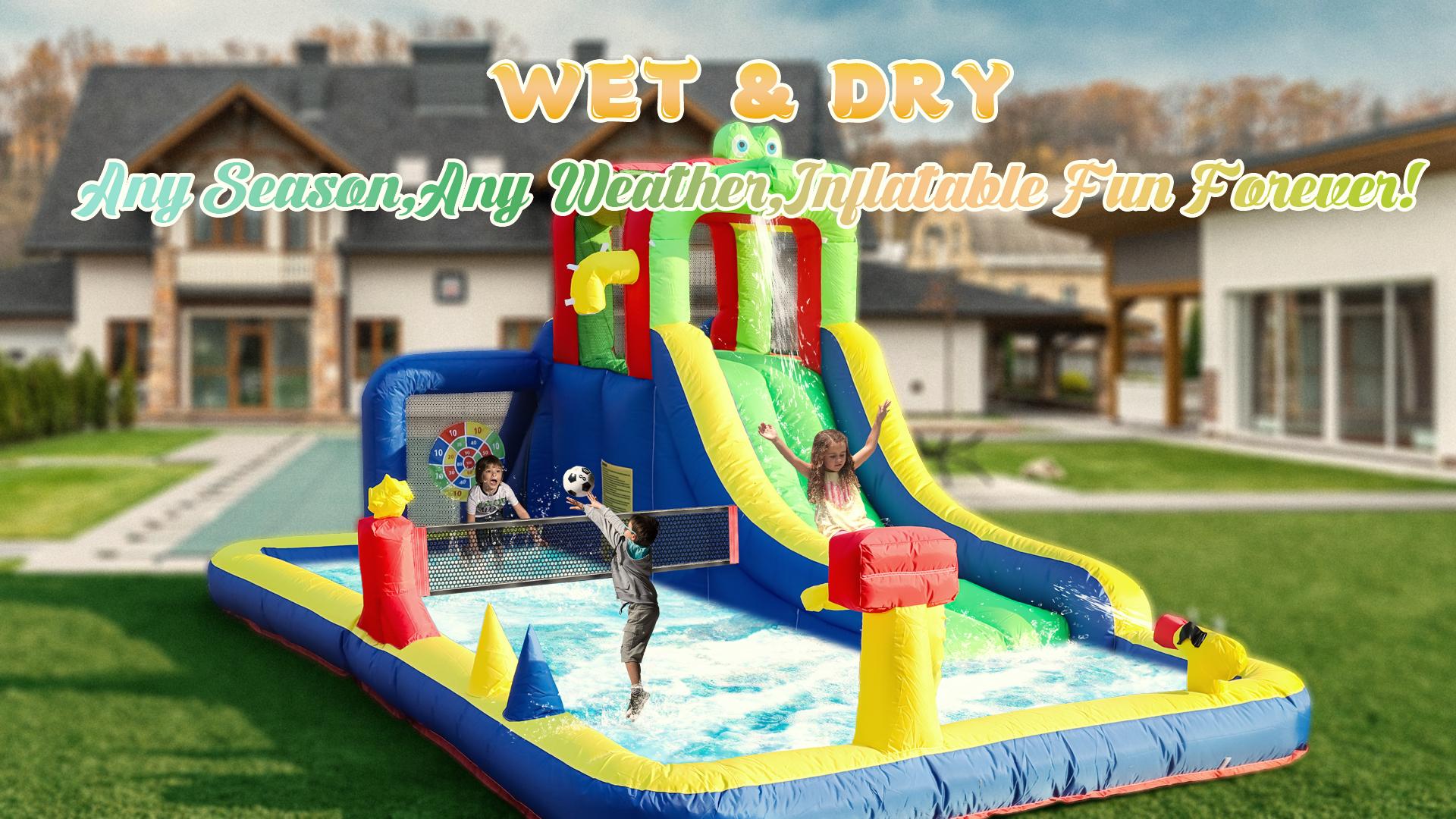 thumbnail video image 2 of Relunch Inflatable Water Slide Crocodile Bounce House Volleyball Play for Kids, 2 of 11