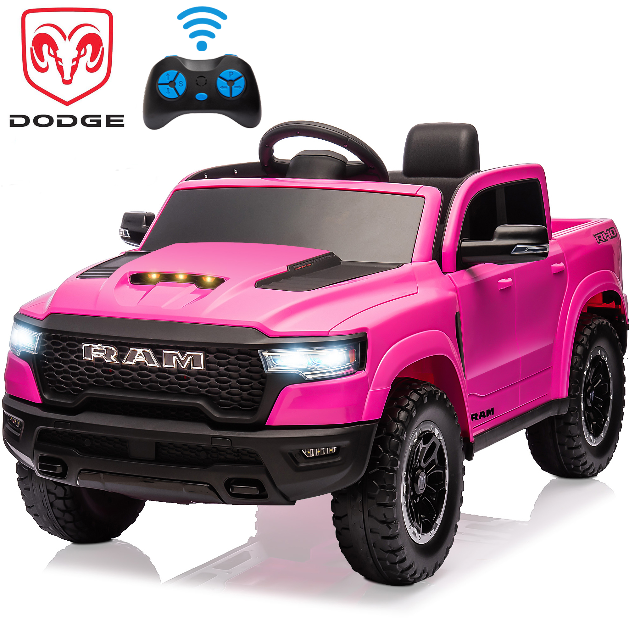 thumbnail video image 2 of 12V Ride on Cars with Remote Control, Licensed RAM 1500 Kids Ride on Toys for Toddlers Boys Girls Ages 3-6, Kids Electric Cars with Bluetooth, Music, Back Storage, LED Light, Black, 2 of 11