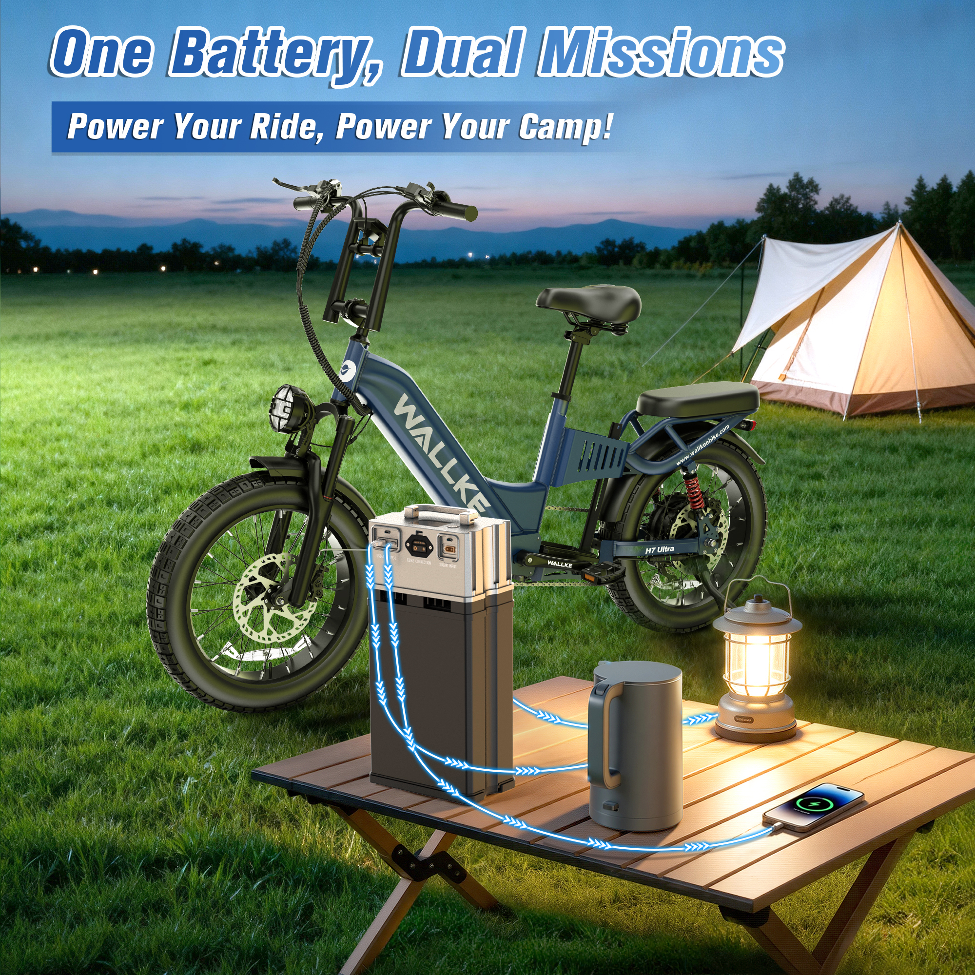 thumbnail video image 2 of W WALLKE H7 Ultra 4000W Ebike, 37MPH Electric Bike, 48V 55Ah Portable Power Station Battery, Torque Sensor, 20" Puncture-Proof Fat Tire, 2 of 10