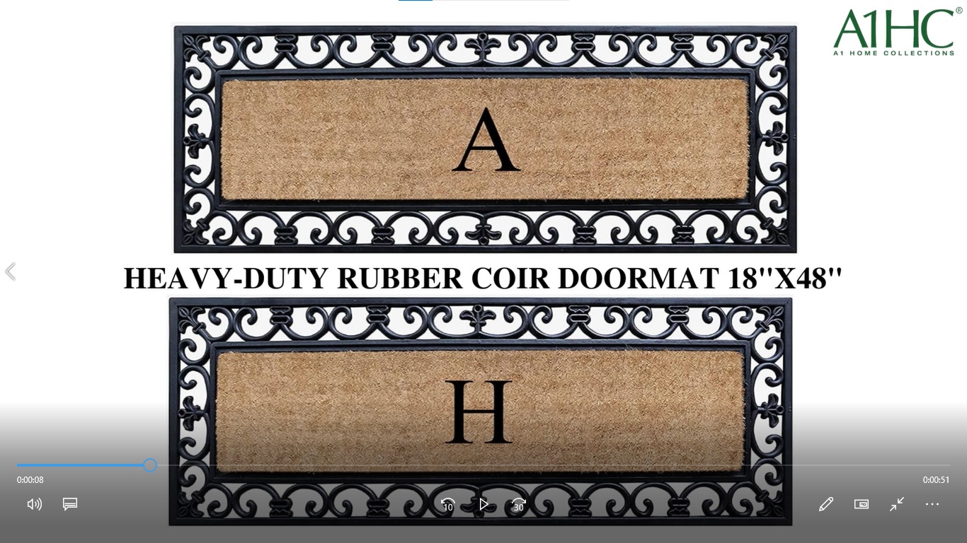 thumbnail video image 2 of A1HC First Impression Exclusive Hand Crafted Myla Monogrammed Entry Doormat, Rubber Coir Mat Large Double Door Size - 18" x 48", 2 of 8