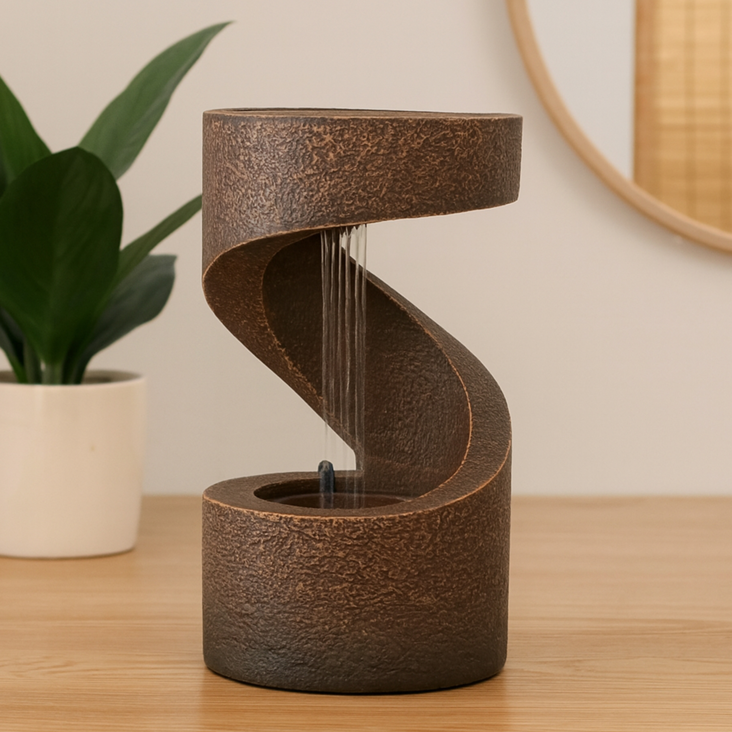 thumbnail video image 2 of Sunnydaze Winding Showers Modern Brown Polyresin Tabletop Fountain, 2 of 11