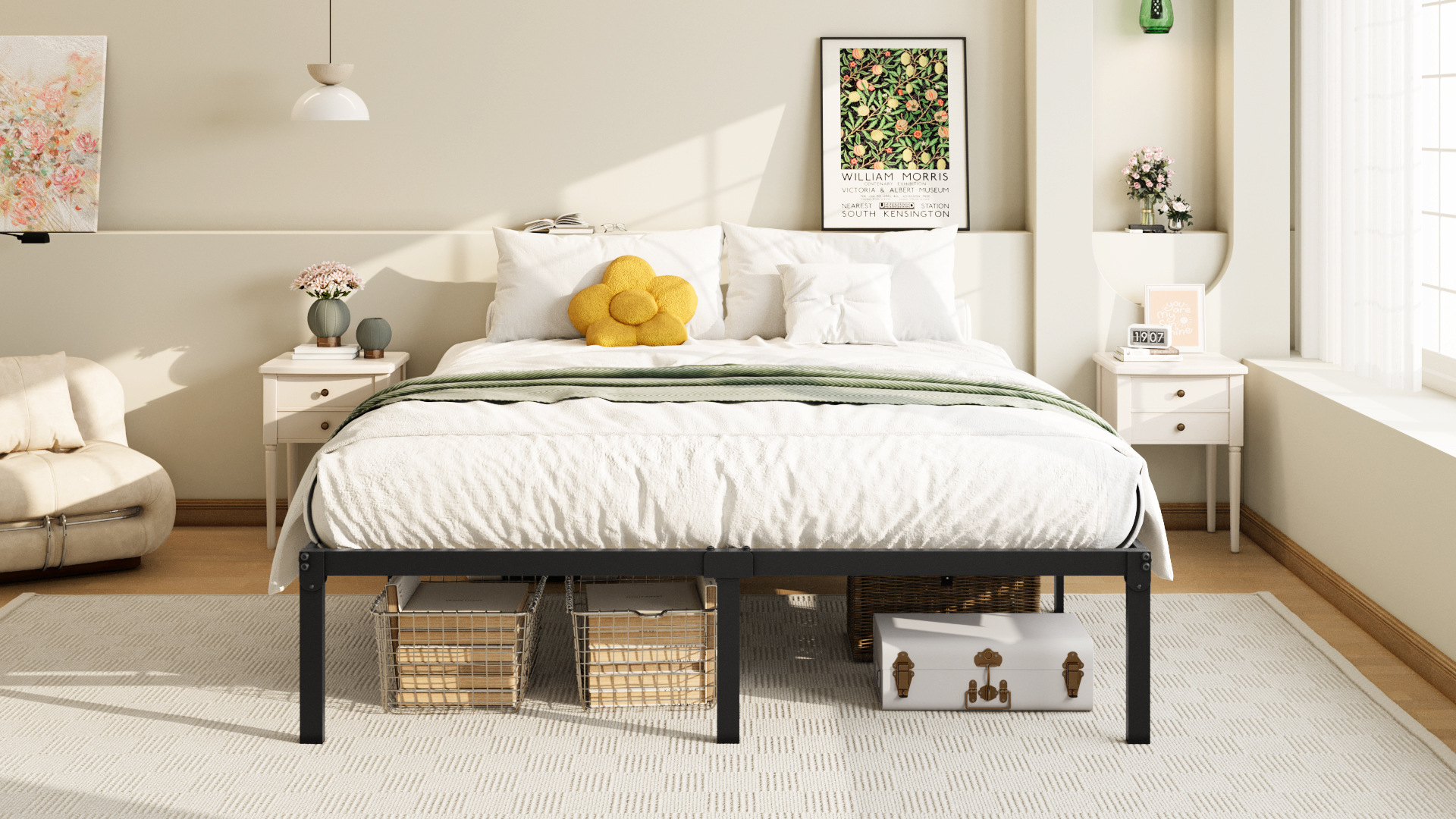 thumbnail video image 2 of Allewie Full Size Bed Frame, 14 inch Metal Platform Beds with Storage Space, No Box Spring Needed and Easy Assembly, Black, 2 of 10