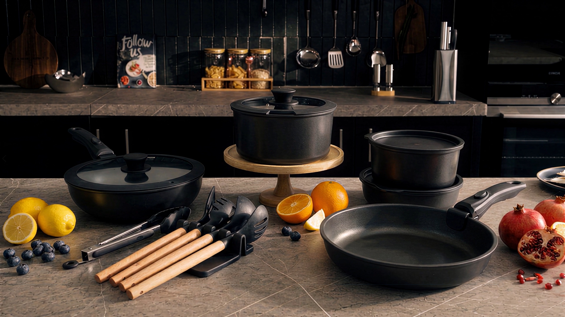 thumbnail video image 2 of Astercook 20-Piece Pots and Pans Set, Nonstick Cookware Set with Detachable Handles, Oven & Dishwasher Safe, Induction Compatible, Stackable RV Kitchen Cooking Set, Black, 2 of 10
