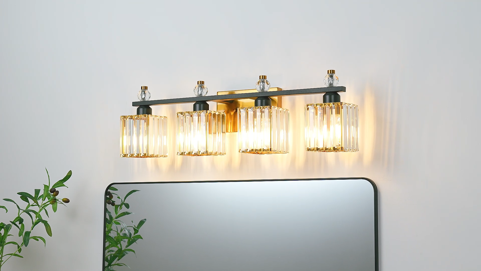 thumbnail video image 2 of Over Mirror Crystal Bathroom Vanity Light 4-Light BlackGold Vanity Light for Bathroom Dressing table, 2 of 10