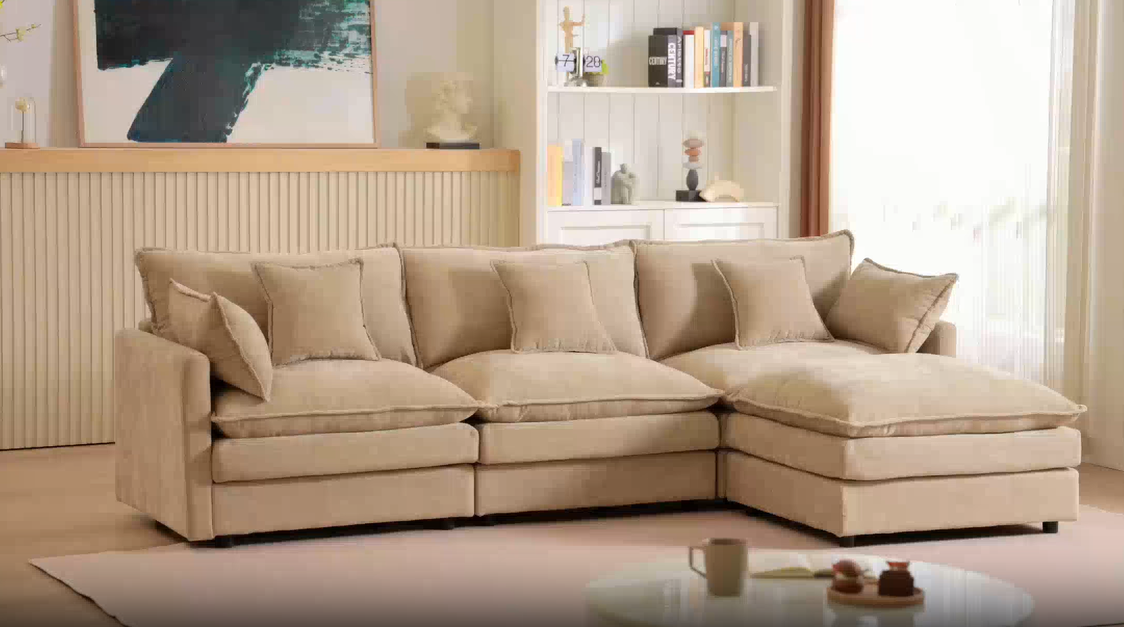 thumbnail video image 2 of CKEASEAN Chenille Modular Sectional Sofa with Movable Ottoman, 102" Comfy L Shaped Cloud Sectional Couch, Deep Seat Convertible 3-Seater Couches for Living Room, Apartment, Easy Assembly, 2 of 21
