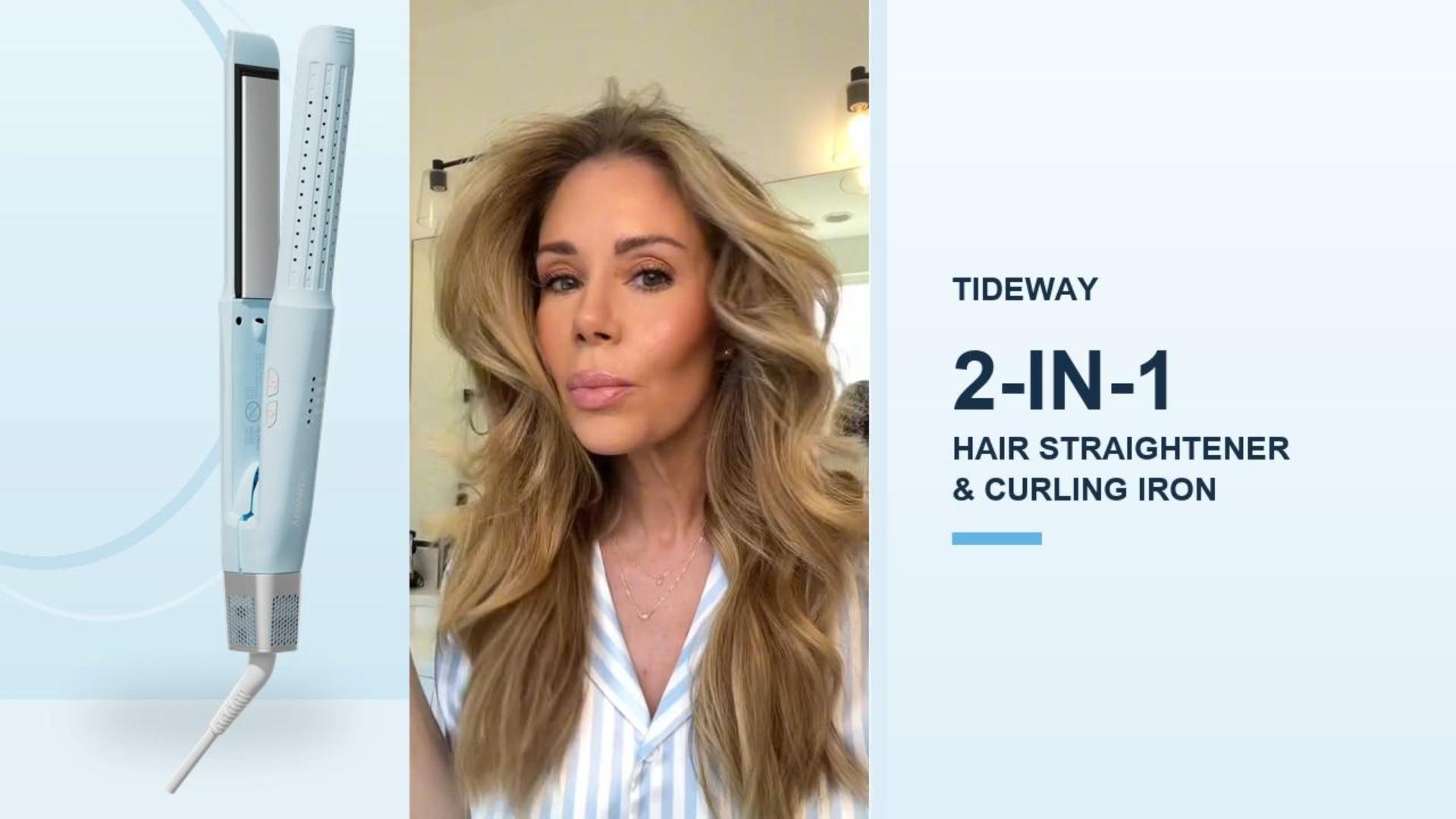 thumbnail video image 2 of Tideway 360° Airflow Styler Flat Iron Hair Straightener and Curler 2 in 1, Ionic Smoothing with 4 Temp, Blue, 2 of 9