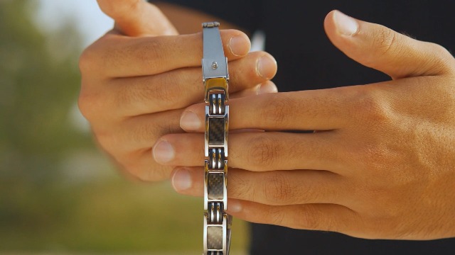 thumbnail video image 2 of MagnetRX® Magnetic Bracelet for Men – Carbon Fiber Inlay Bracelet, Adjustable Length with Sizing Tool, Silver, 2 of 8