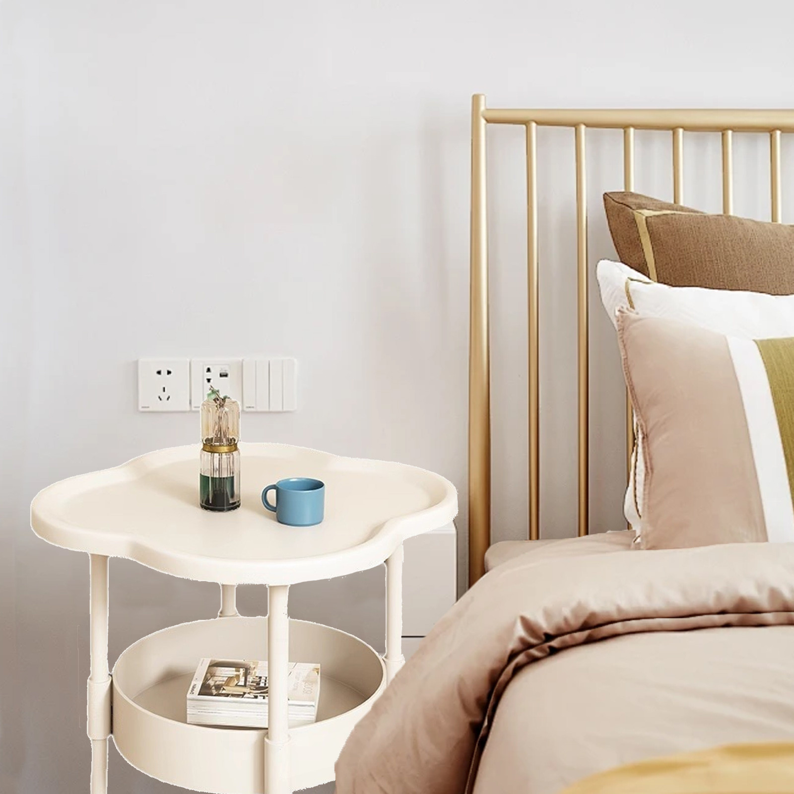thumbnail video image 2 of Bedside Table, Small Mobile Storage Rack for Bedroom, Mini Side Table Next to Sofa & Bed, Space-Saving Organizer, Lightweight Easy to Move, Simple Small Rooms, Multifunctional Shelf, 16*19in, 2 of 10