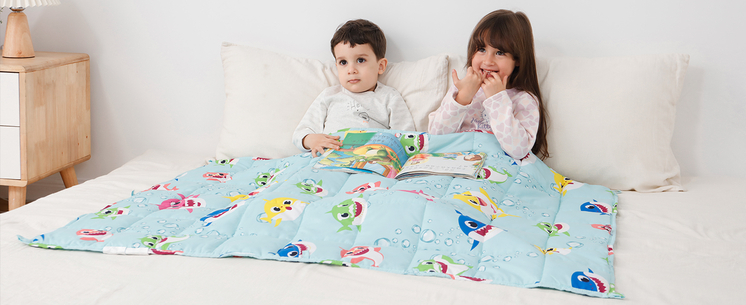thumbnail video image 2 of Sivio Kids Comfort Weighted Blanket, Soft Breathable Easy Care Heavy Throw, Premium Bedding Gift for Children Nap Time, 5lbs 36"x48", Blue Shark, 2 of 9
