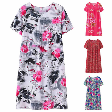 thumbnail video image 2 of HCURIBAD Women's Nightgown,Sleep Dress Women's Cotton Silk Short Sleeve Nightgown New Loose Homewear Large Size Dresses,Plus Size Nightgowns,Silk Nightgown for Women Green One Size, 2 of 4