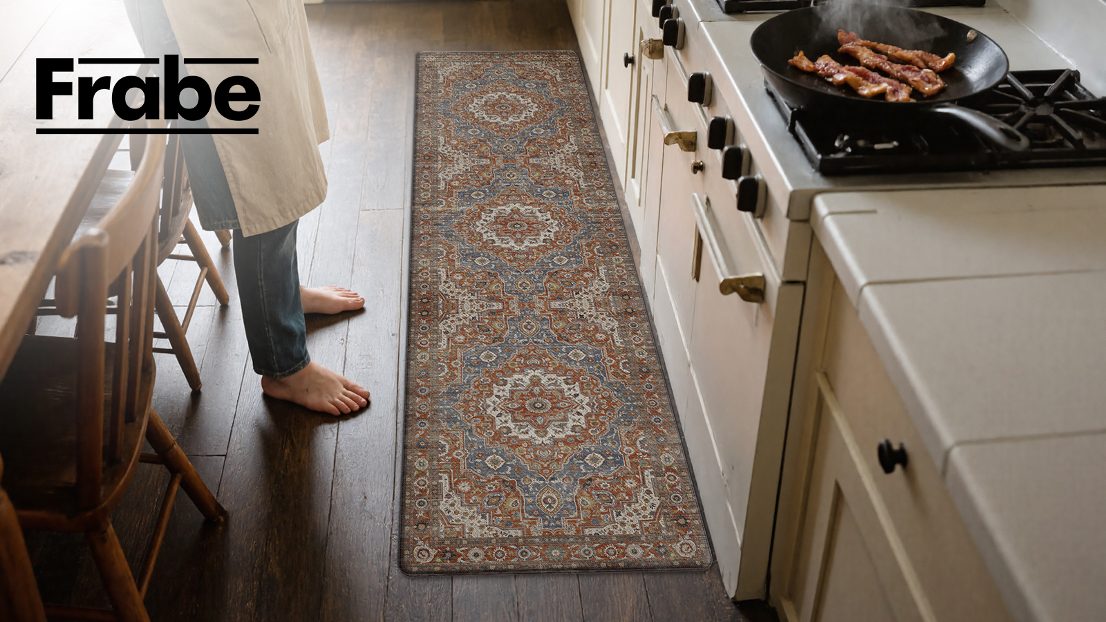 thumbnail video image 2 of FRABE Anti Fatigue Kitchen Mat Cushioned,Non Slip Comfort Floor Runner,Memory Foam Padded Standing Rug Washable, for Home, Sink, Laundry, Office, Blue Orange, 24"x86", 2 of 10