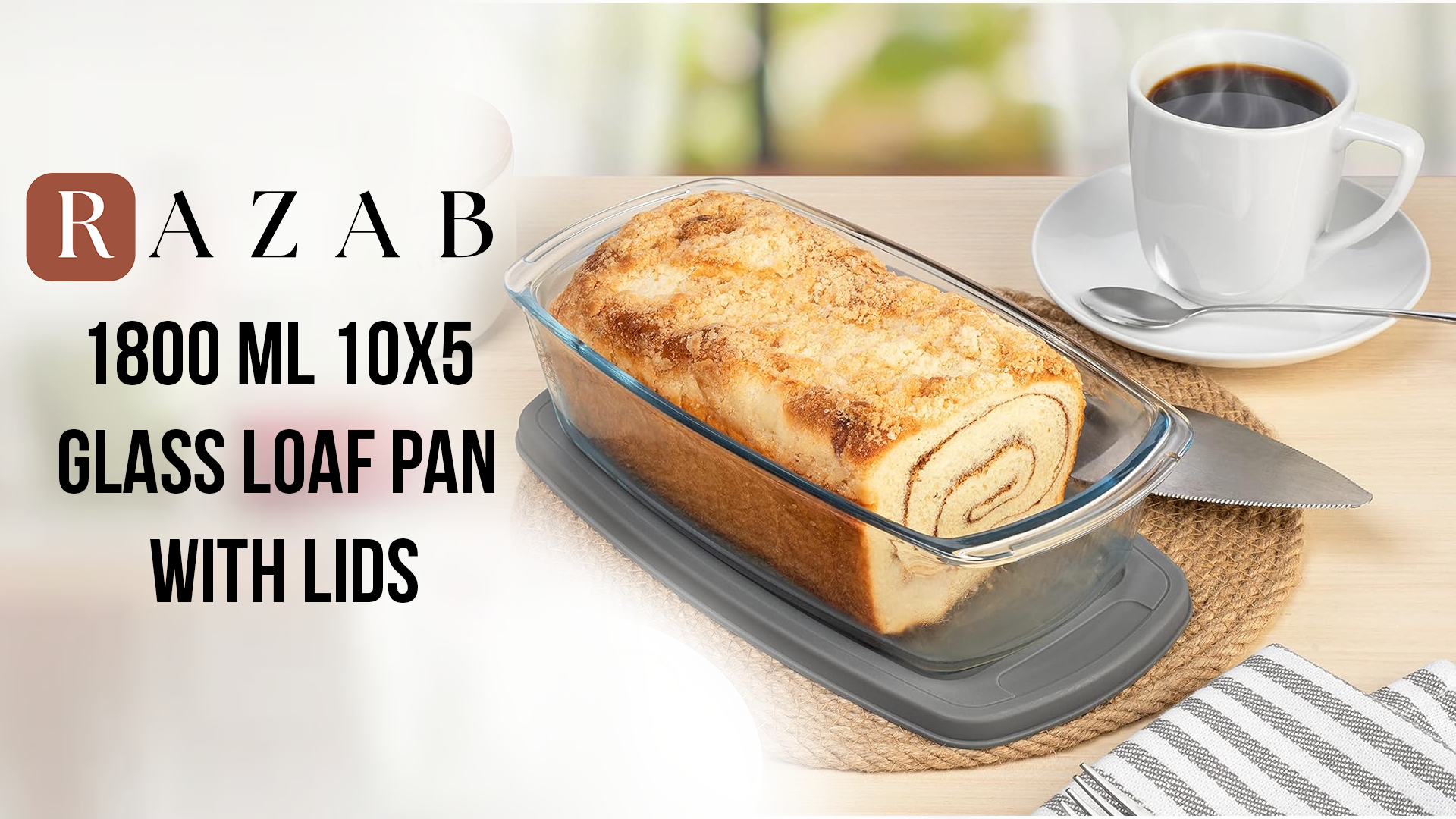 thumbnail video image 2 of Razab 1800 ML/1.9 Qt/7.6 Cups Large Glass Loaf Pans with Lids10 x 5in Bread Baking Pans, Bpa Free with Easy-Grip Handles, 2 of 9