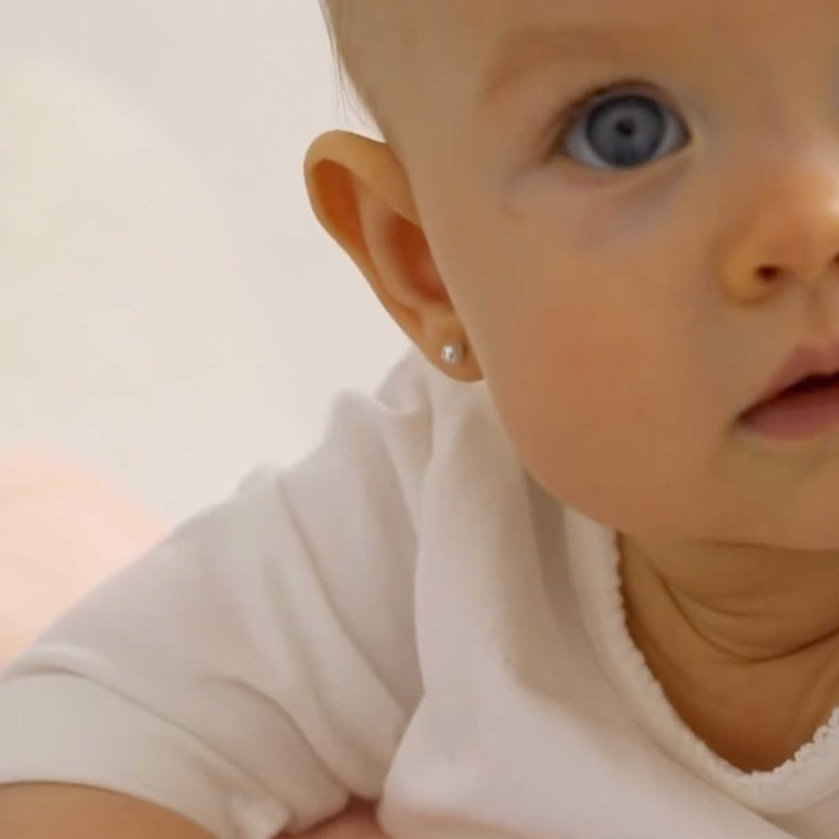 thumbnail video image 2 of 925 Sterling Silver Classic 3mm White Simulated Pearl Toddler Earrings Baby, 2 of 7